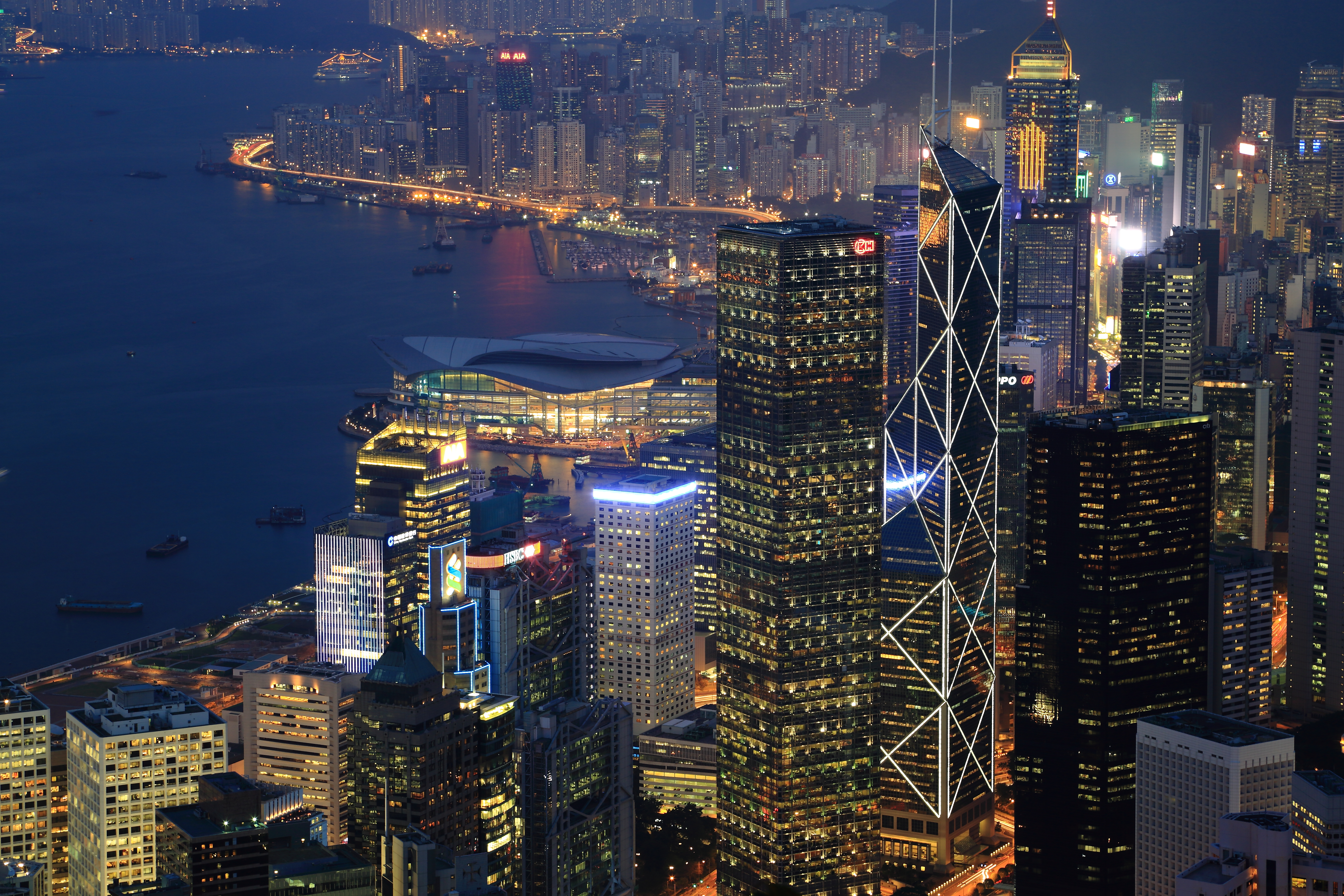 Hong Kong China Megapolis Night Victoria Harbour 5760x3840