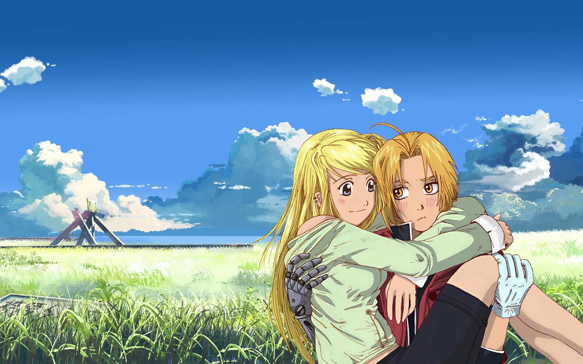 Elric Edward Full Metal Alchemist Rockbell Winry Anime Girls Anime Boys Field Sky 1920x1200