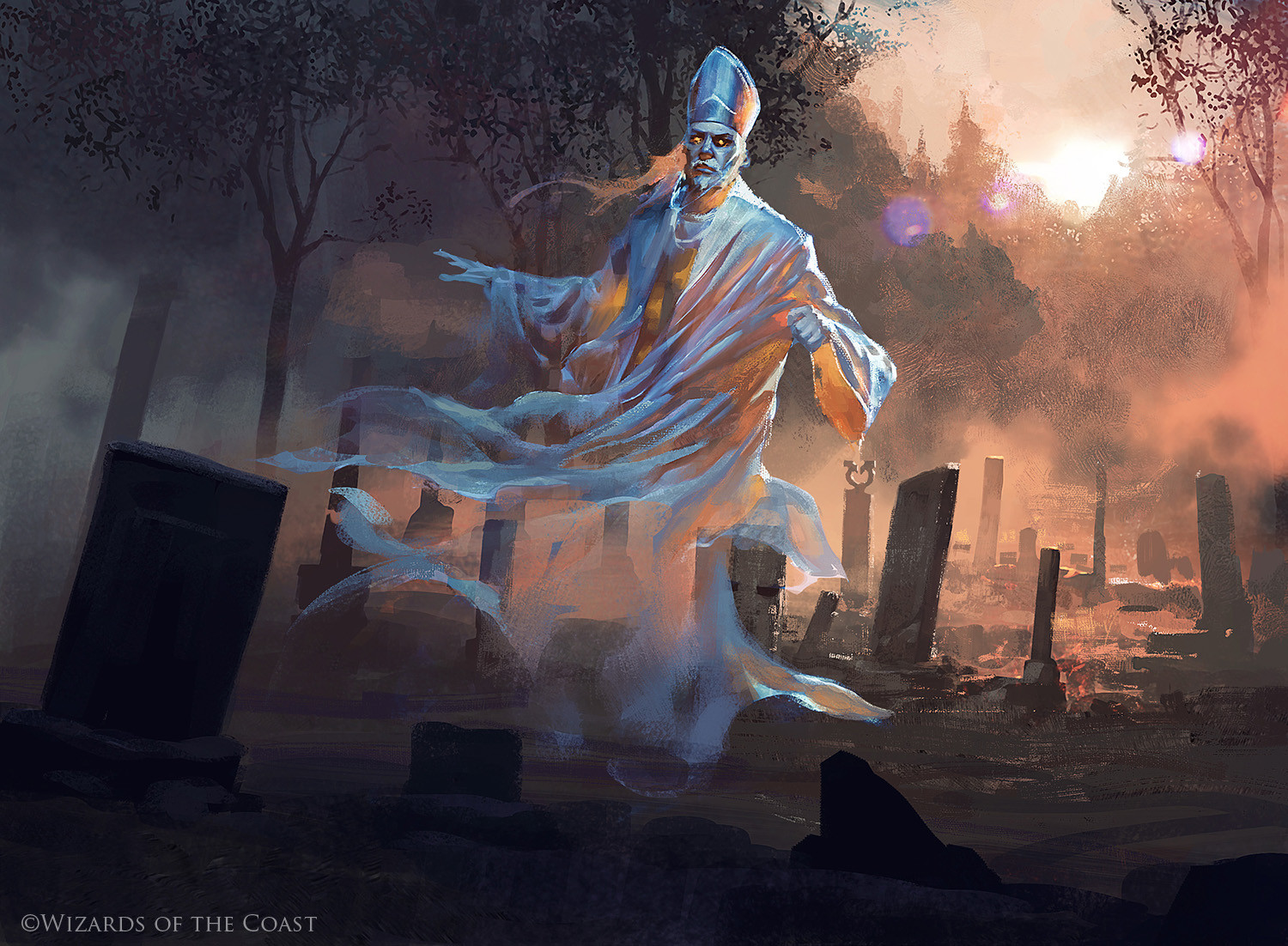 Ghost Cemetery Tombstones Nature Men Mantle Helmet Mist Trees Evening Magic The Gathering Artwork 1500x1102