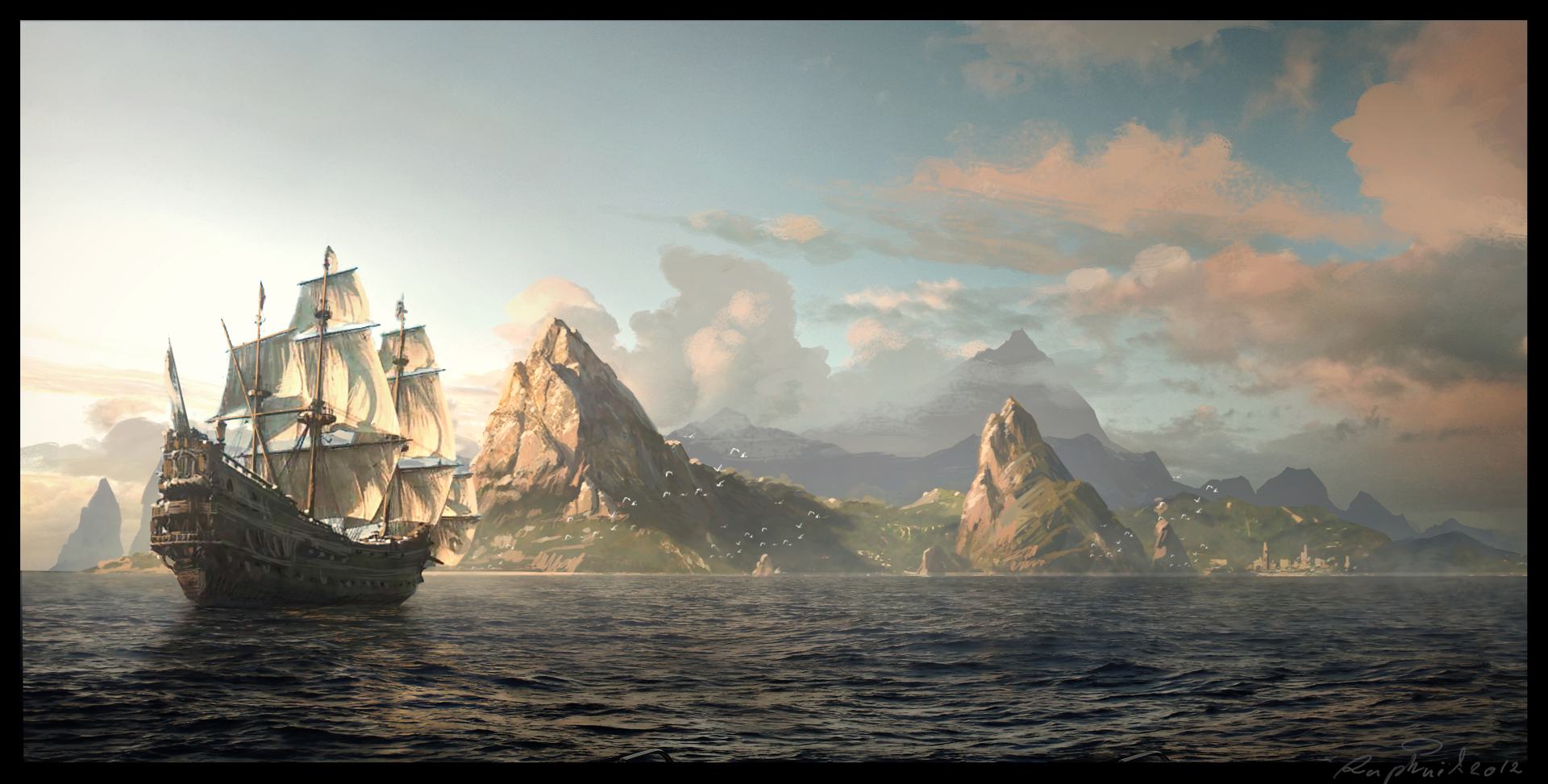 Assassins Creed Assassins Creed Black Flag Artwork Video Games Ship Sailing Ship Sea 1920x973