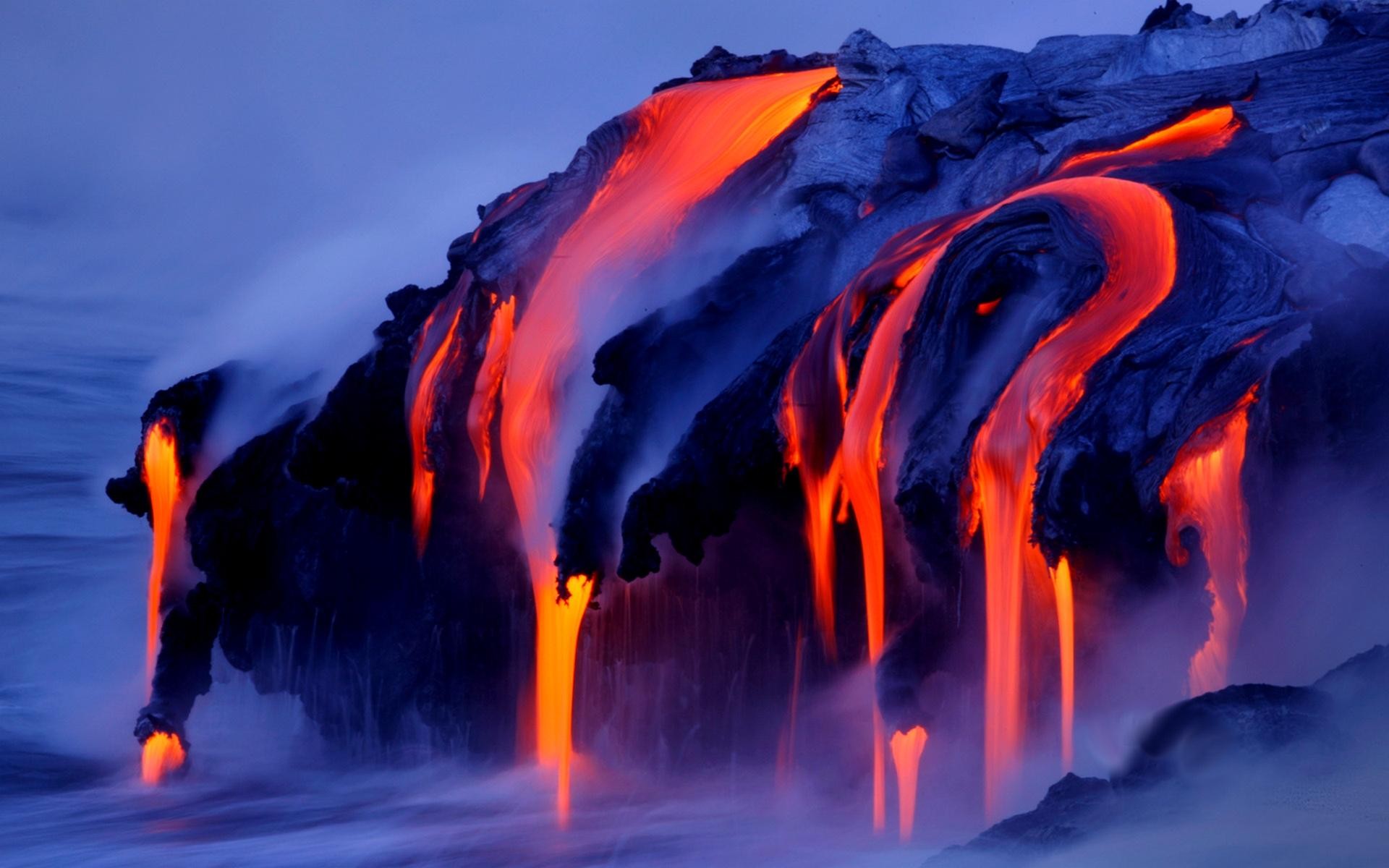 Lava Landscape Long Exposure Nature Landscape Volcano Lava Smoke Water Sea Long Exposure Lava Volcan 1920x1200