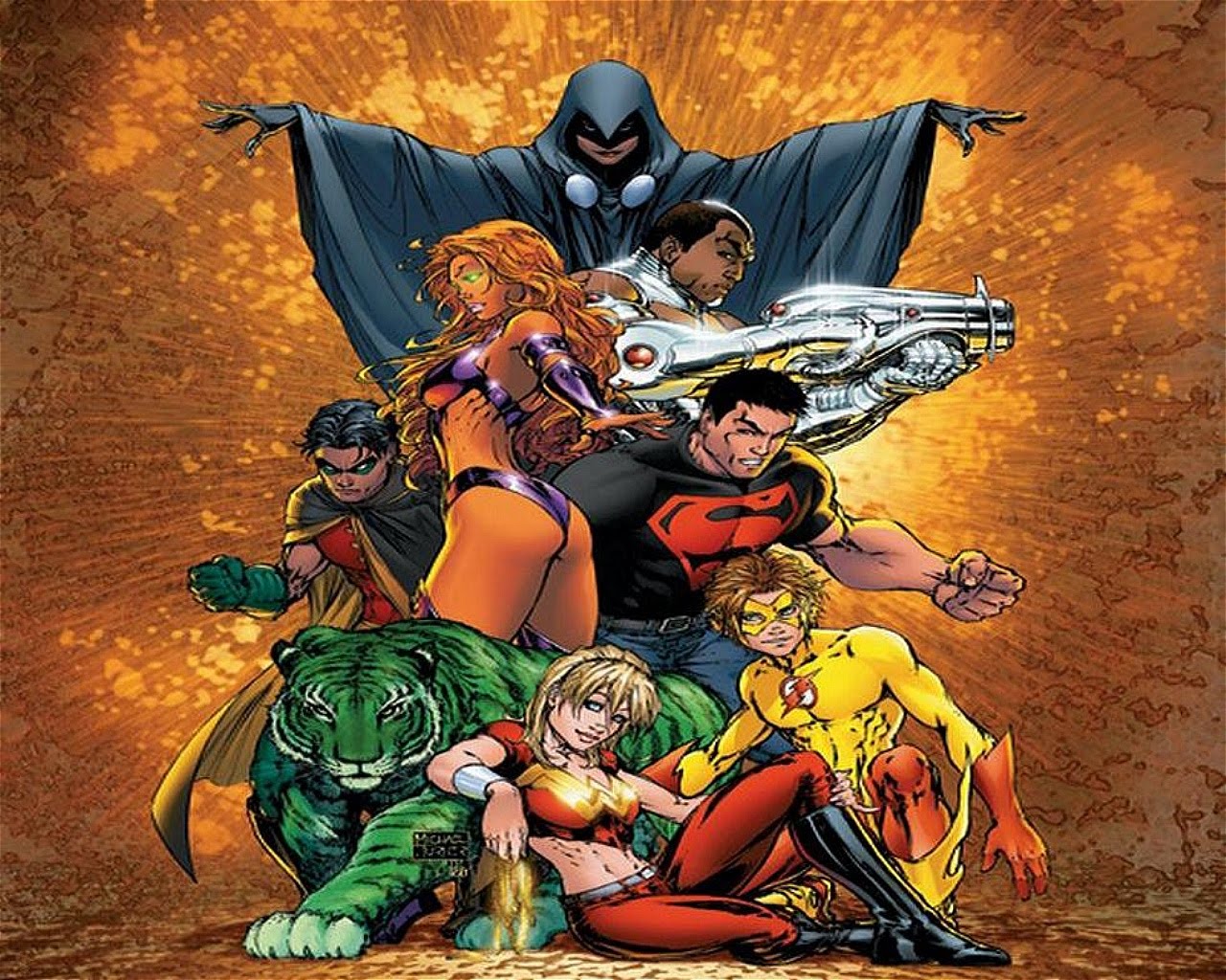 Robin DC Comics Superboy Kid Flash Cyborg DC Comics 1280x1024