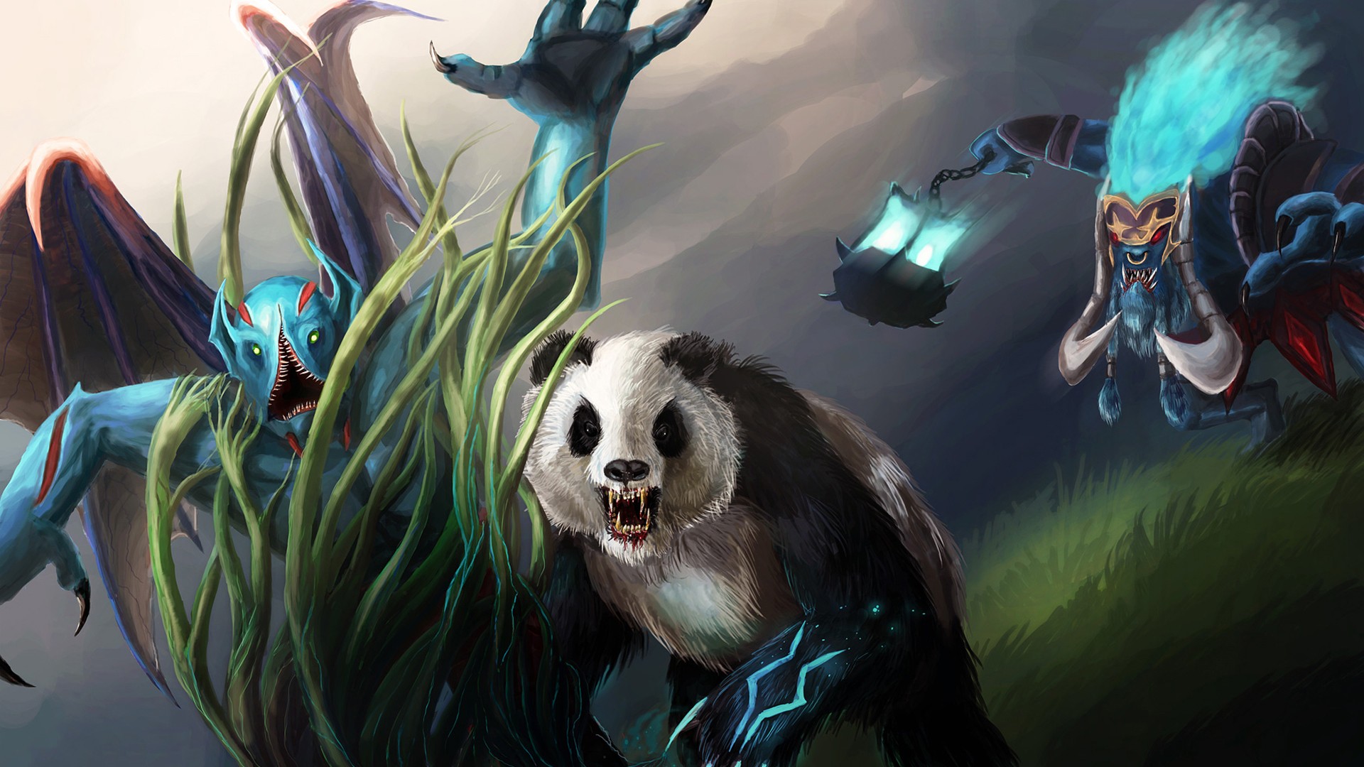 Dota 2 Panda Bears Grass Fantasy Art Animals Creature Duel 1920x1080