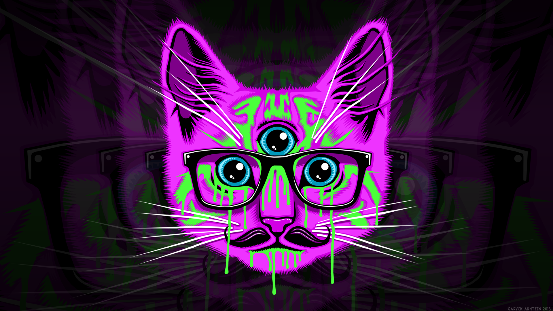 Cats Psychedelic Glasses Mustache 1920x1080