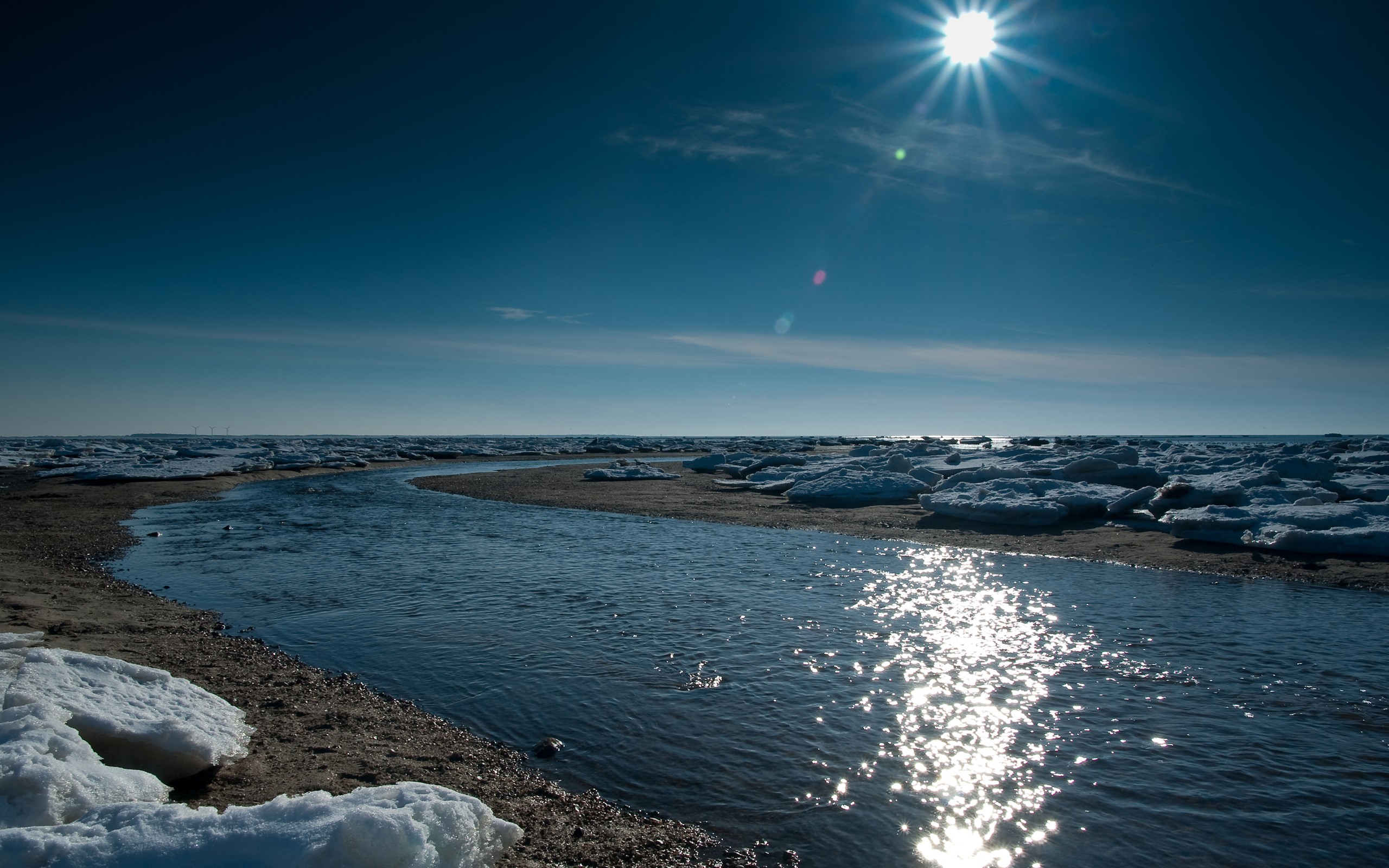 Landscape Nature Ice River Lens Flare Global Warming 2560x1600