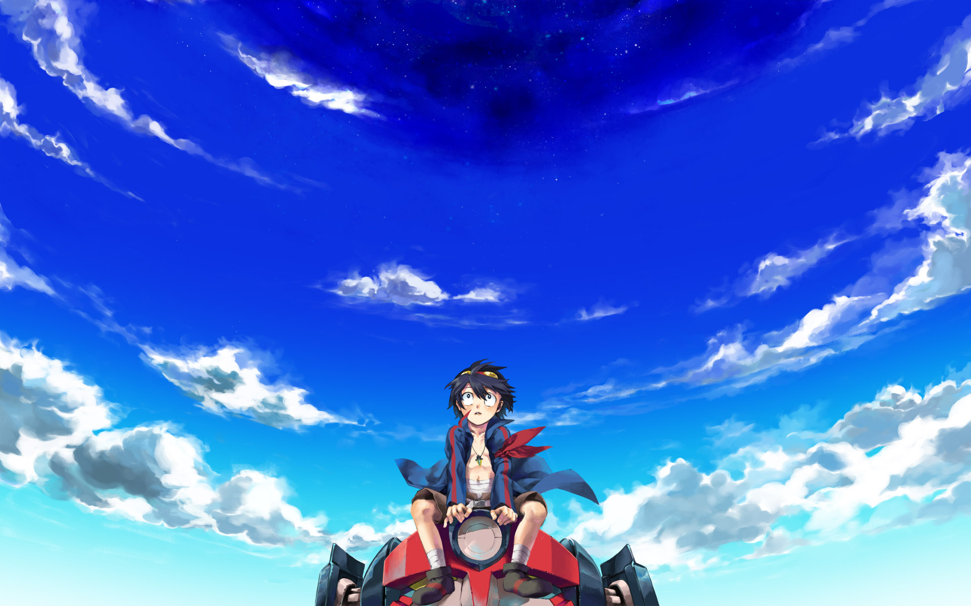 Simon Tengen Toppa Gurren Lagann Tengen Toppa Gurren Lagann Sky Cloud Sitting Necklace Black Hair Ja 1920x1200