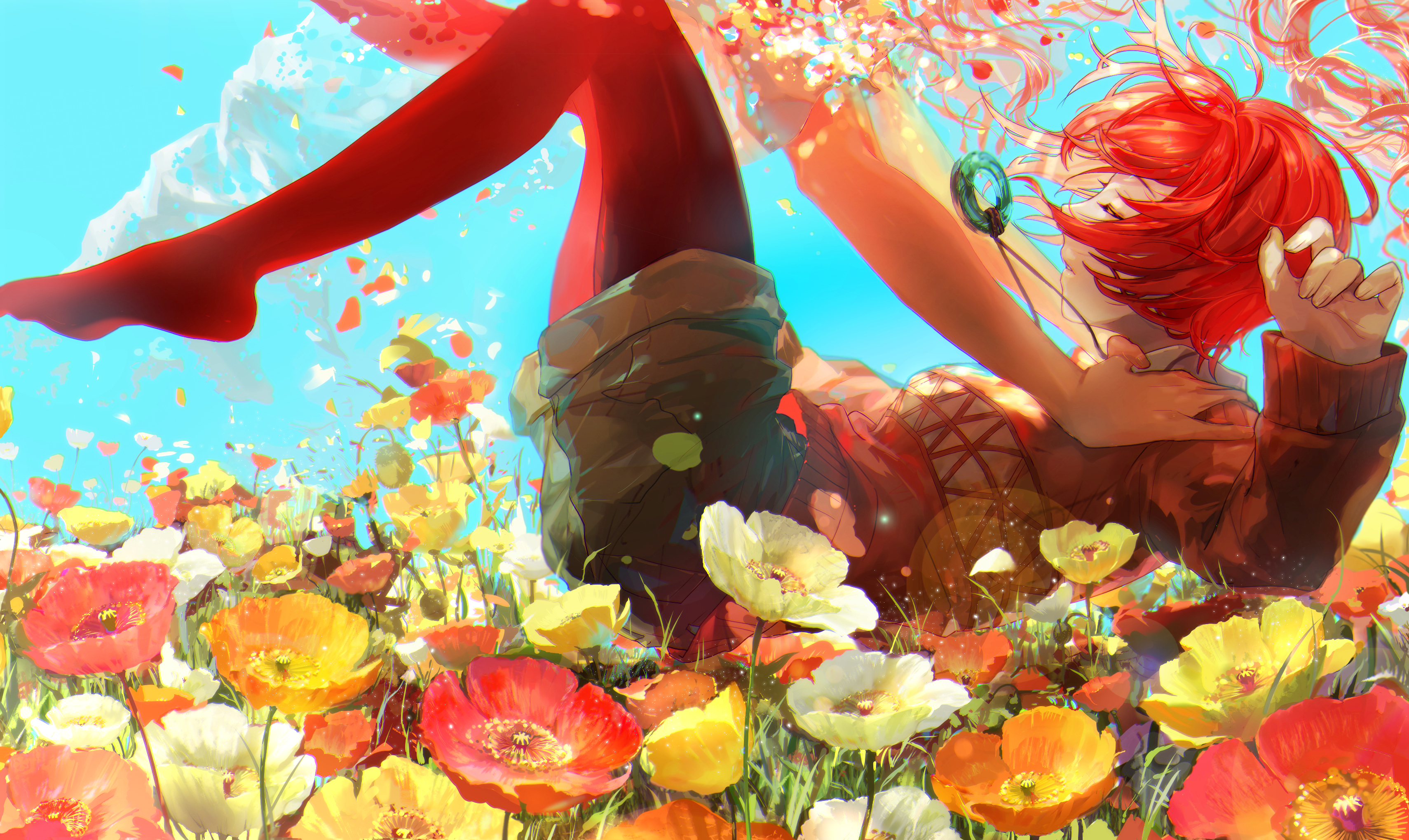 Mahoutsukai No Yome Anime Girls Hatori Chise Flowers Redhead Anime Colorful Legs 3419x2039