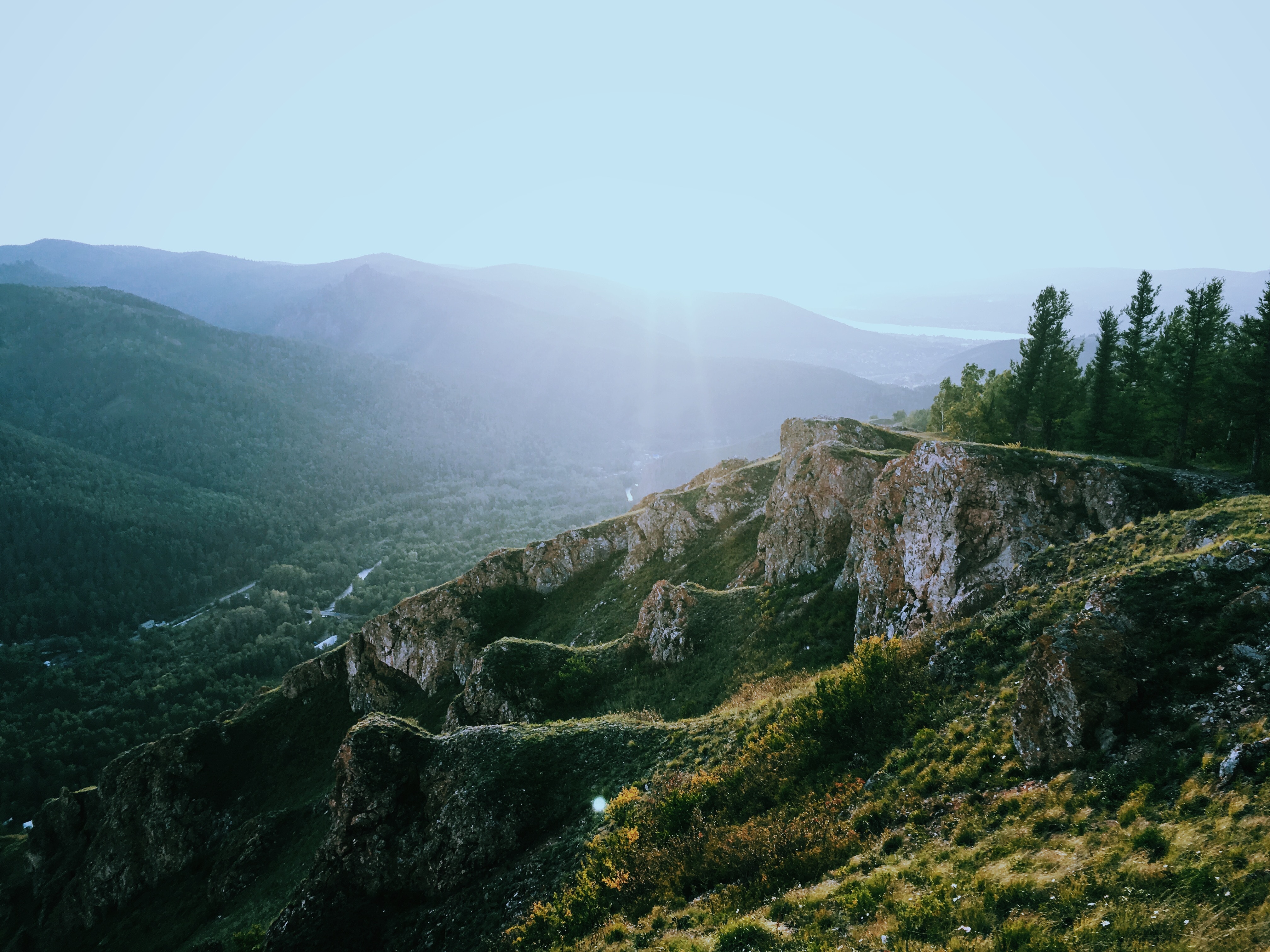 Photography Nature Landscape Far View Mountains Sky Mist Forest Russia Rock Sun Rays Dawn Grass Vall 4032x3024