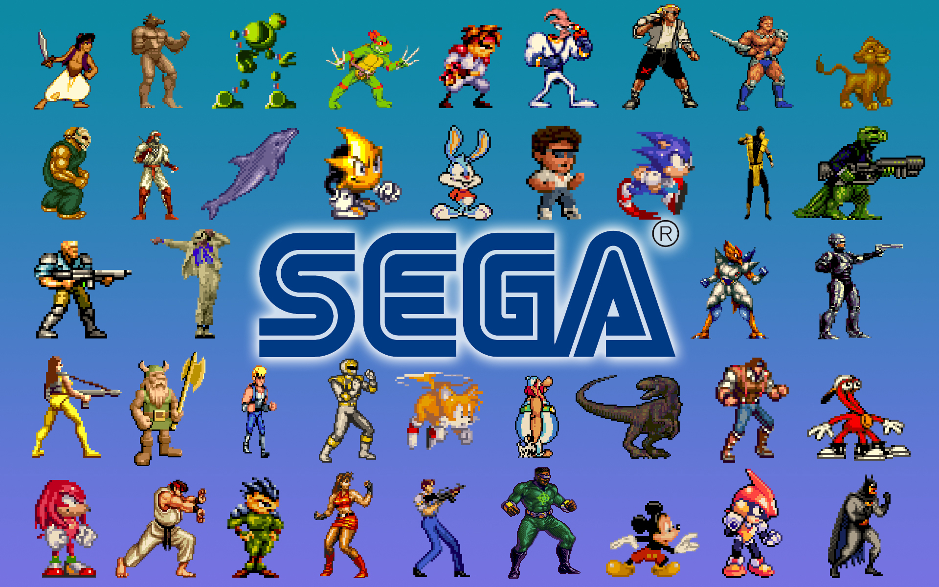 Video Games Sega Sonic The Hedgehog Mortal Kombat Street Fighter Batman Artwork Pixel Art Pixels Tee 1920x1200