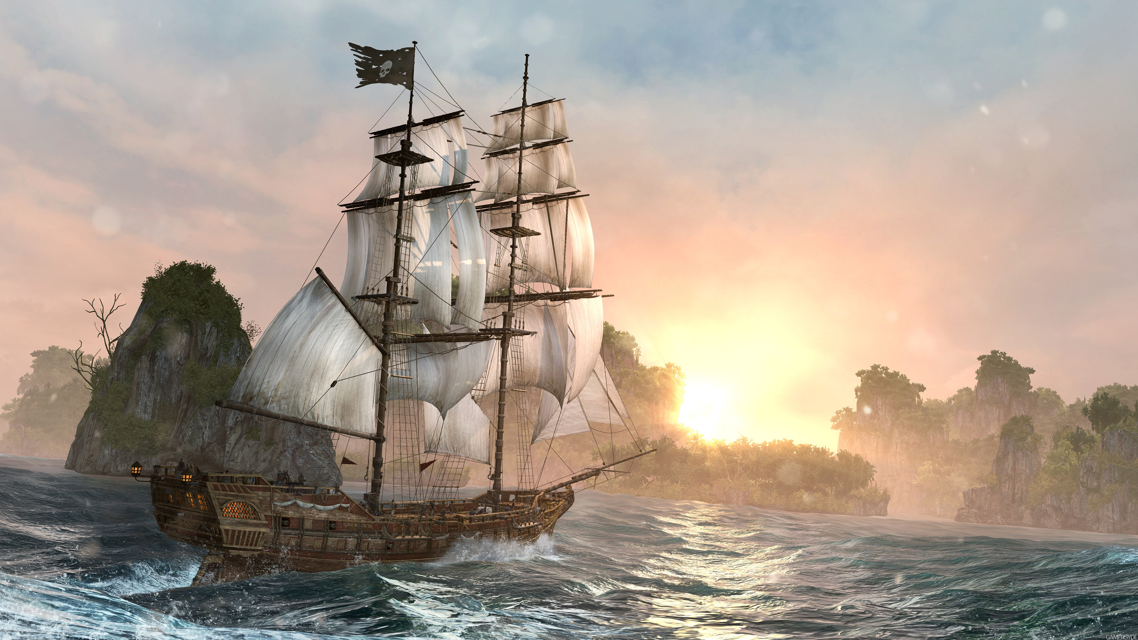 River Ship Sunrise Assassins Creed Black Flag 3840x2160