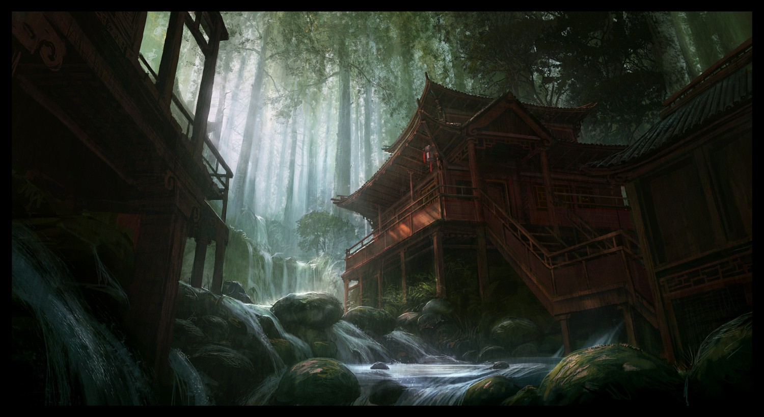 Andree Wallin Asia Forest Forest River Lake Artwork Fantasy Art Digital Art Concept Art 1500x818