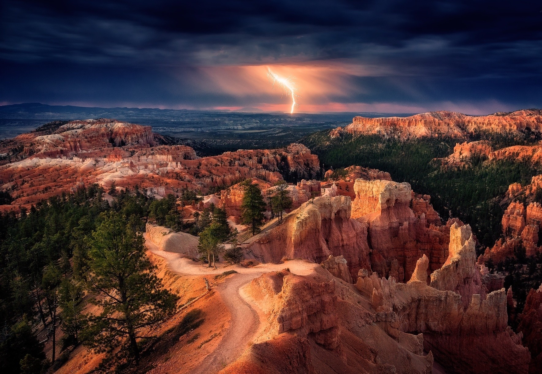 Nature Landscape Lightning Storm Trees Clouds Bryce Canyon National Park 1768x1222