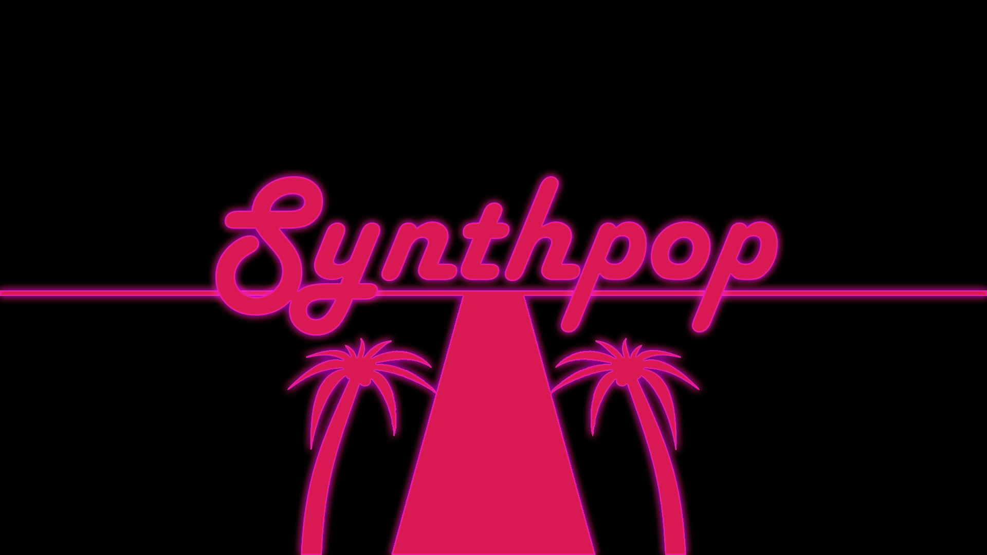 Synthpop Music Dark Typography Palm Trees Black Background 1920x1080