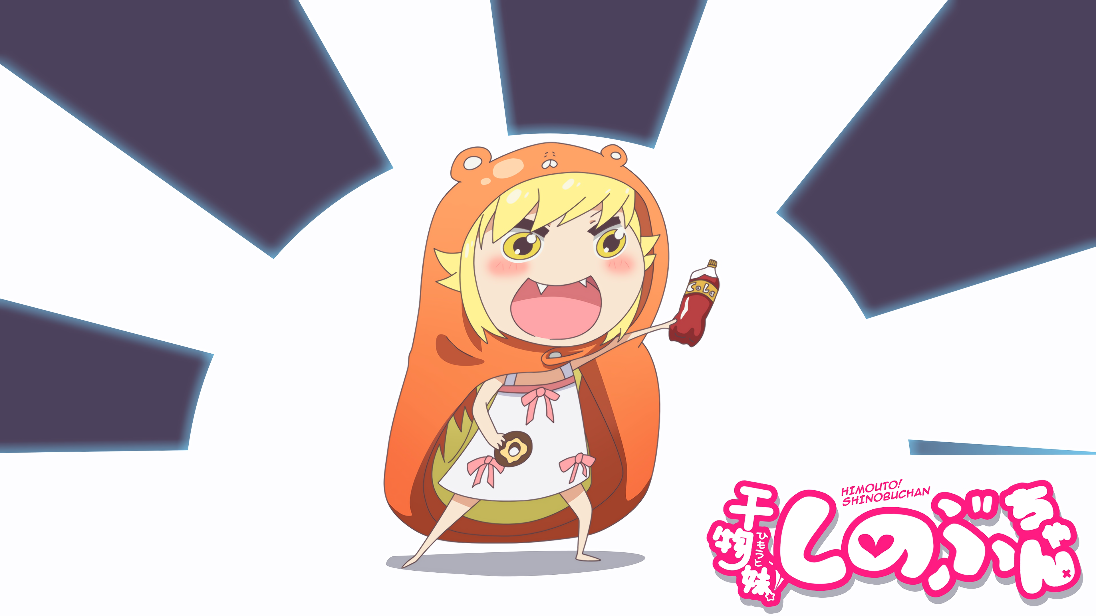 Oshino Shinobu Monogatari Series Crossover Anime Girls Chibi Yellow Eyes Doughnuts Blond Hair Cola H 3840x2160