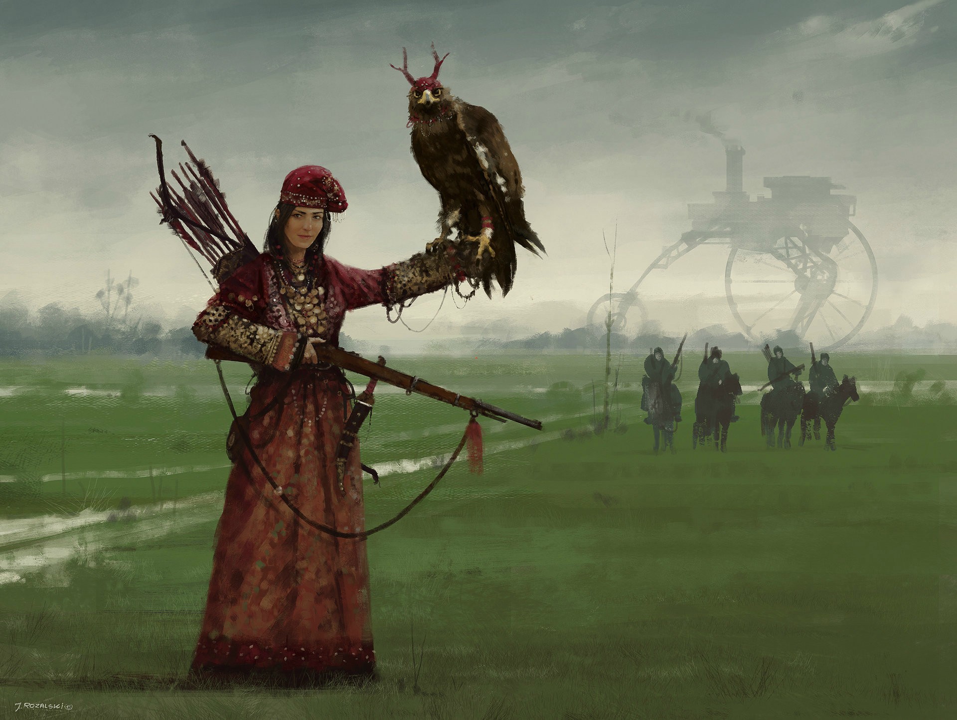 Digital Art Women Warrior Weapon Arrows Birds Army Horse Landscape Painting Jakub Ro Alski Iron Harv 1920x1445