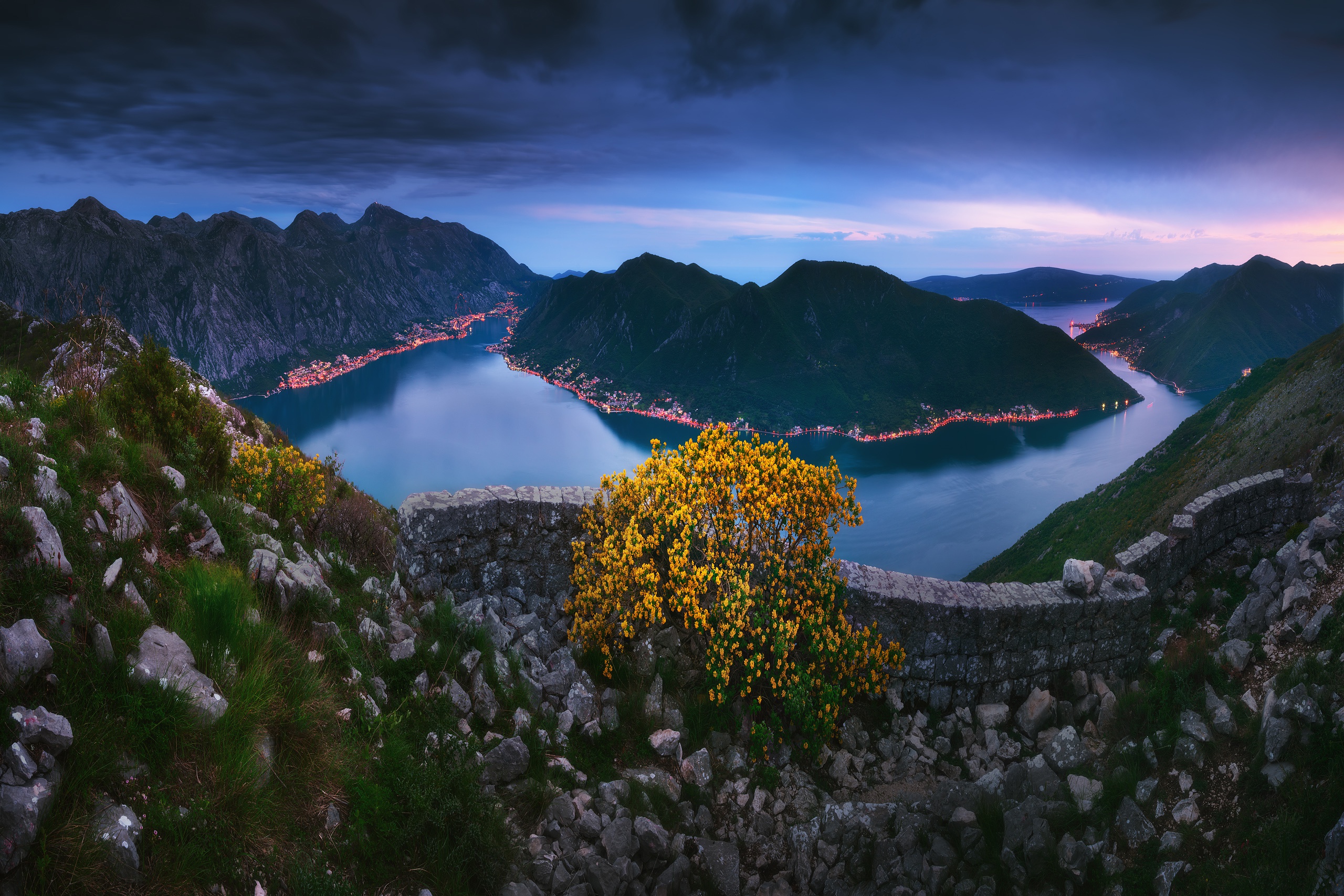 River Landscape Plants Sky Panorama Montenegro 2560x1707