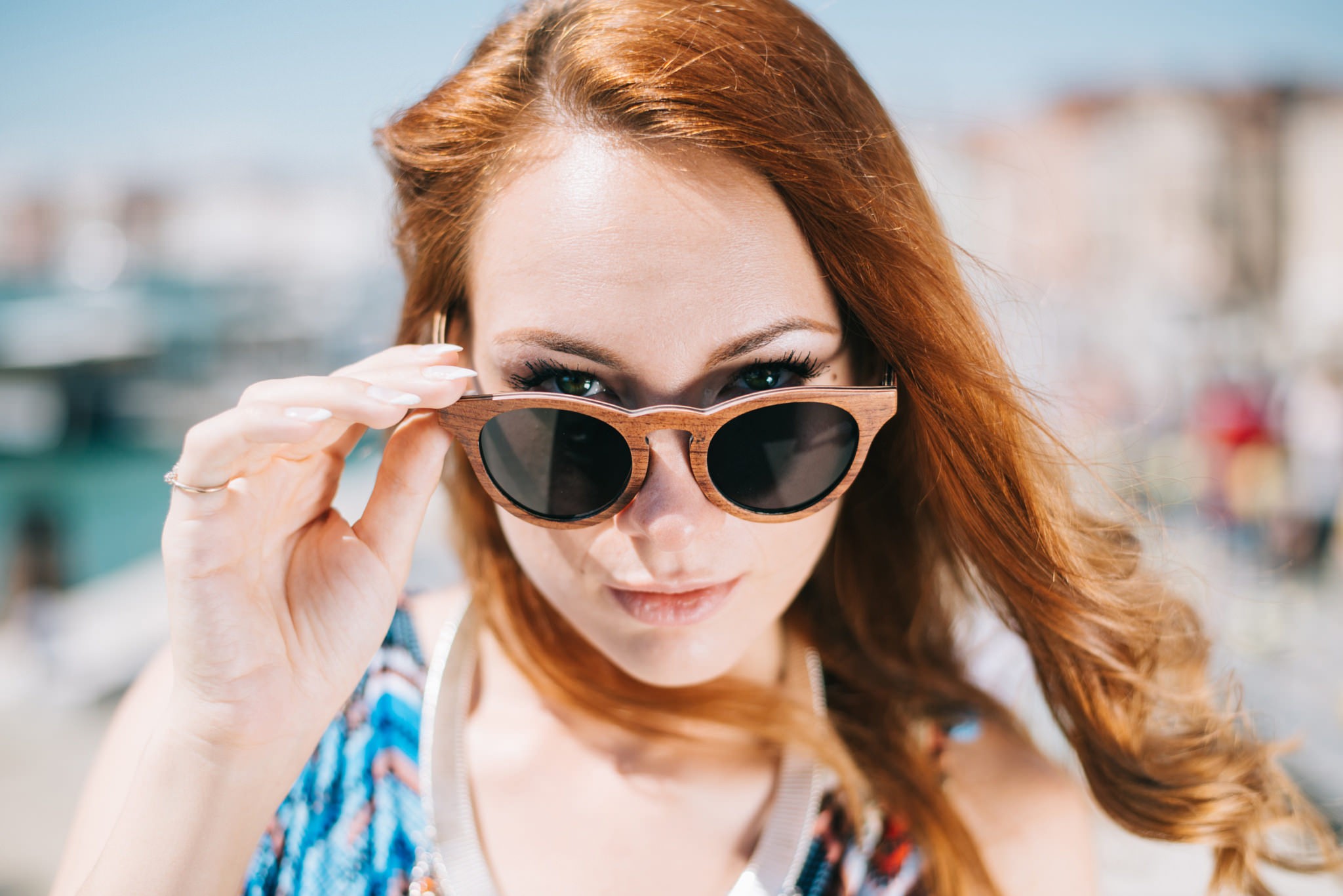 Women Redhead Face Portrait Women With Glasses Touching Glasses 2048x1367
