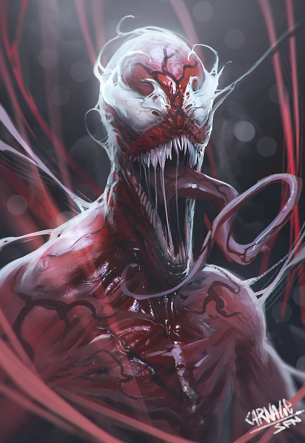 Soufiane Idrassi Digital Art Concept Art Carnage Symbiote Tongues Spider Man 1000x1452