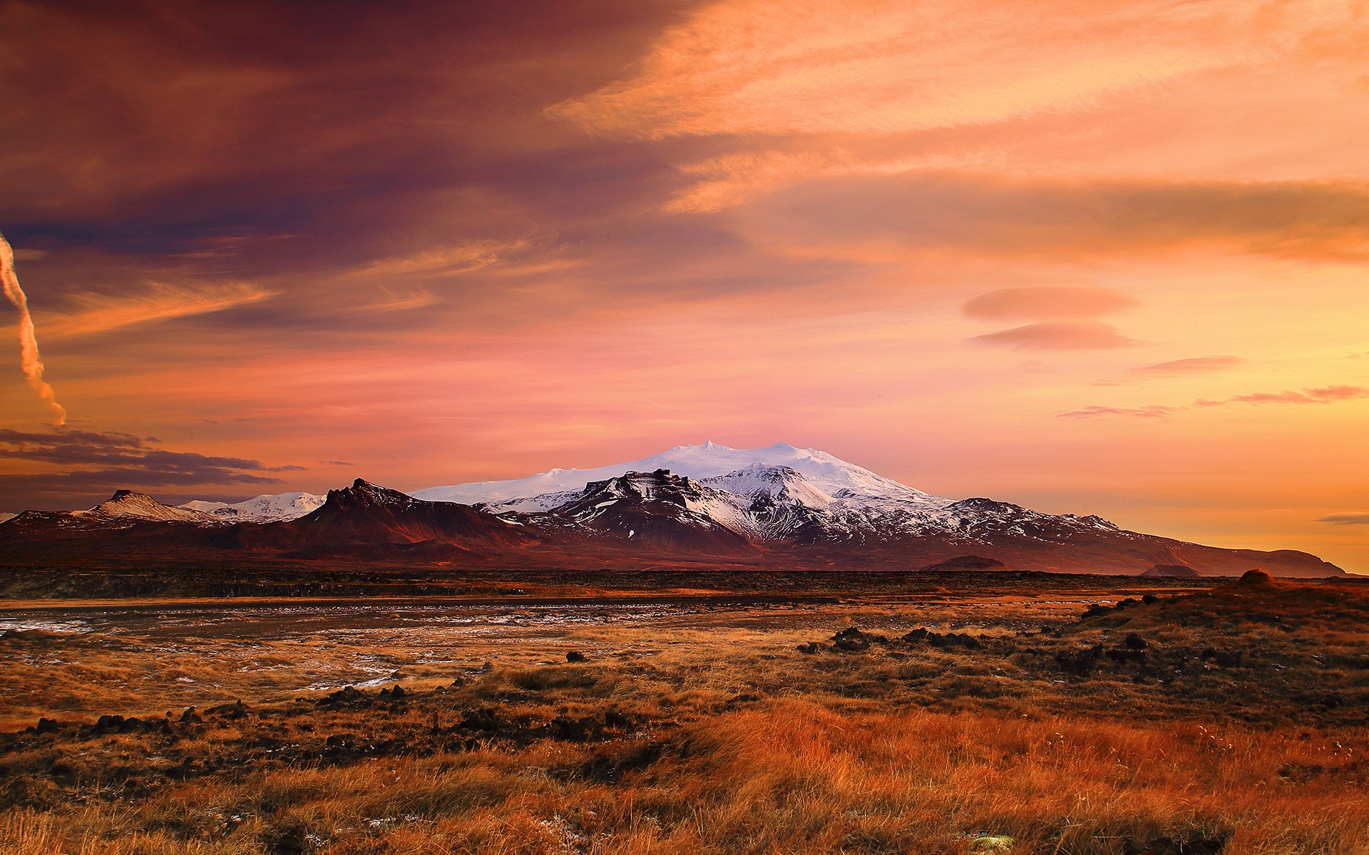 Landscape Iceland Mountains Sunset Nature Tundra Clouds Snow 1920x1200