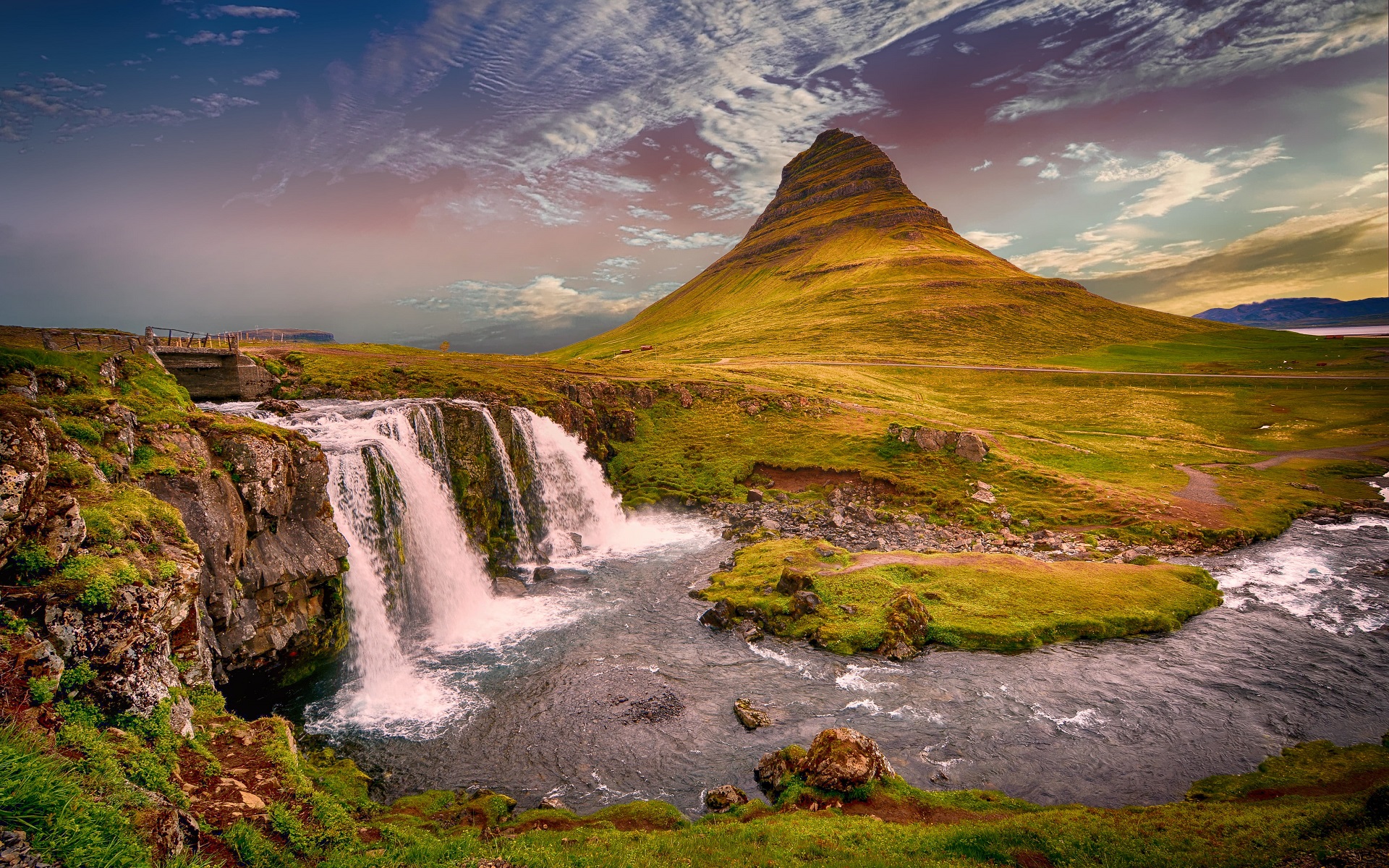 Nature River Waterfall Hill Hills Iceland Kirkjufell Without People 1920x1200