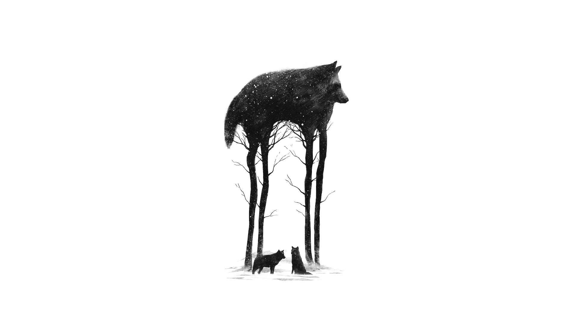 Simple Background White Background Dan Burgess Minimalism Wolf Artwork Digital Art Illustration Mono 1920x1080