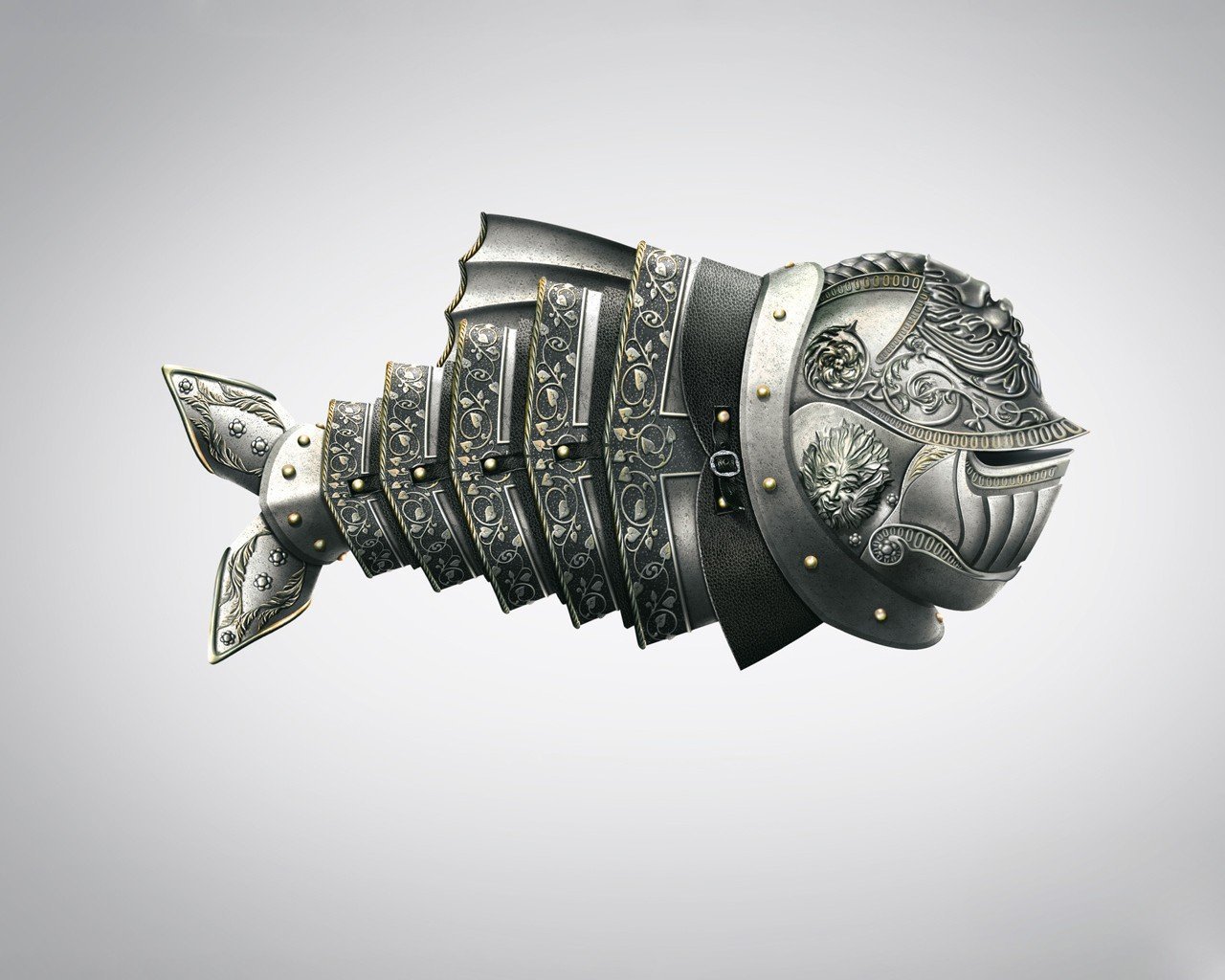 Animals Digital Art Fish Minimalism Simple Background Armour Ornamented Steel 1280x1024