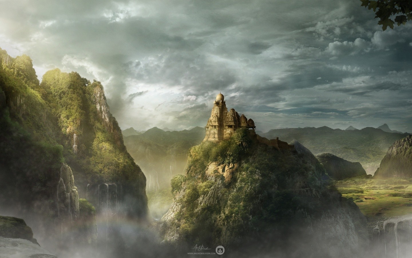 Mountains City Clouds Photography Temple Fall Digital Art Edited Landscape 1440x900