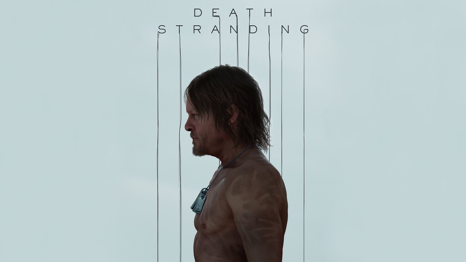 Death Stranding Simple Background Norman Reedus Video Games Men Shirtless Dog Tags Dark Hair 1920x1080