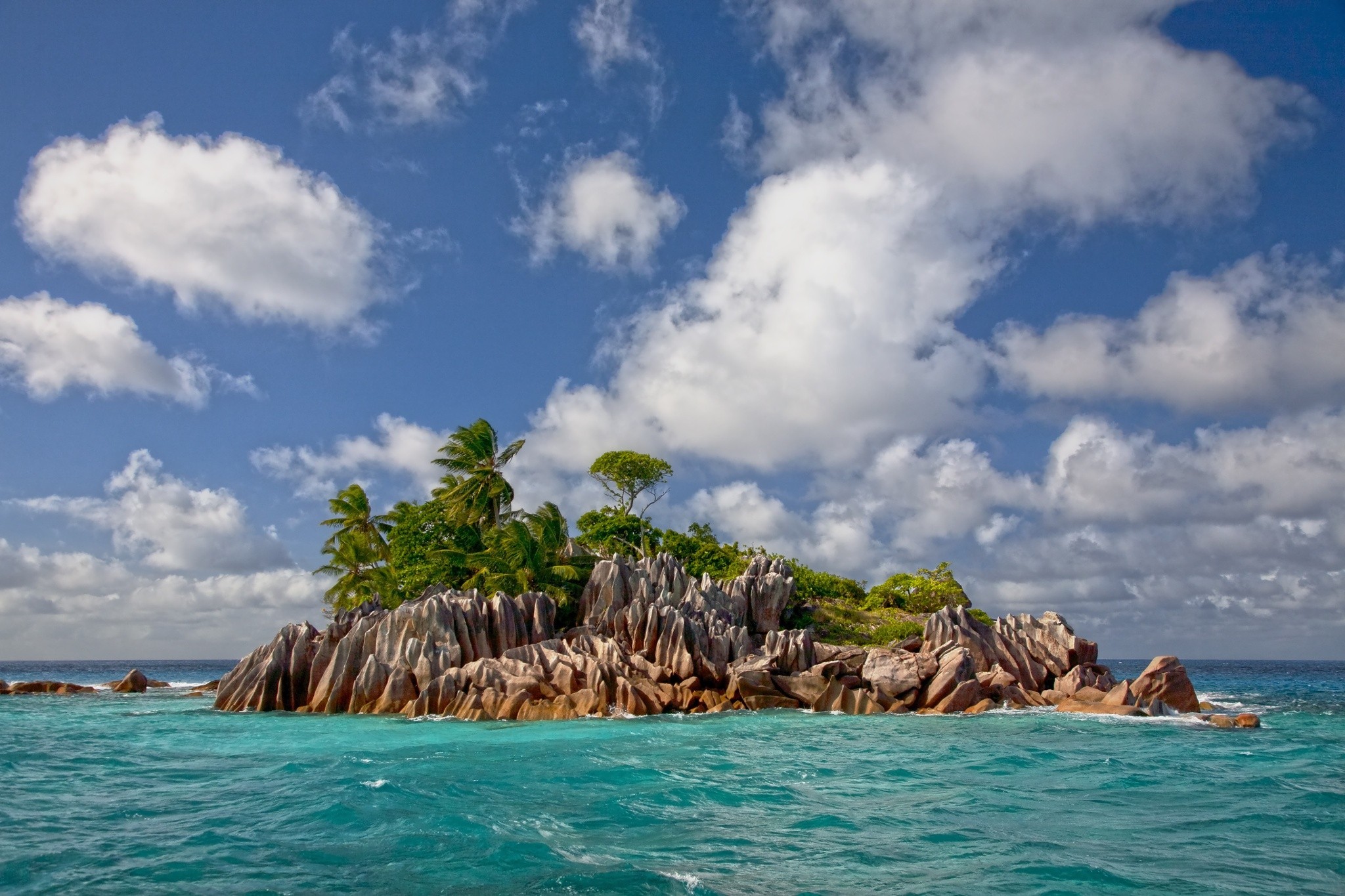 Seychelles Island Sea Tropical Beach Turquoise Tropical Clouds Exotic Summer Vacation Nature Landsca 2048x1365