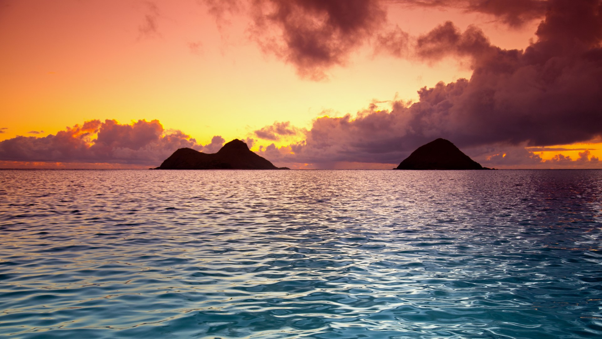 Nature Landscape Clouds Water Island Water Ripples Sky Sunset Horizon Sea Na Mokulua Oahu Hawaii Far 1920x1080