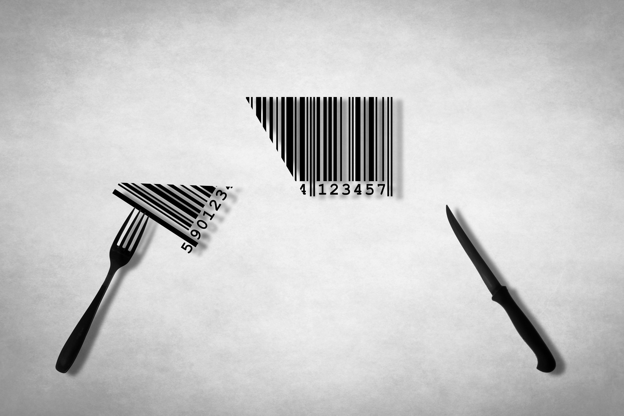 Barcode Knife Fork Numbers Monochrome Digital Art Knife And Fork 2048x1365