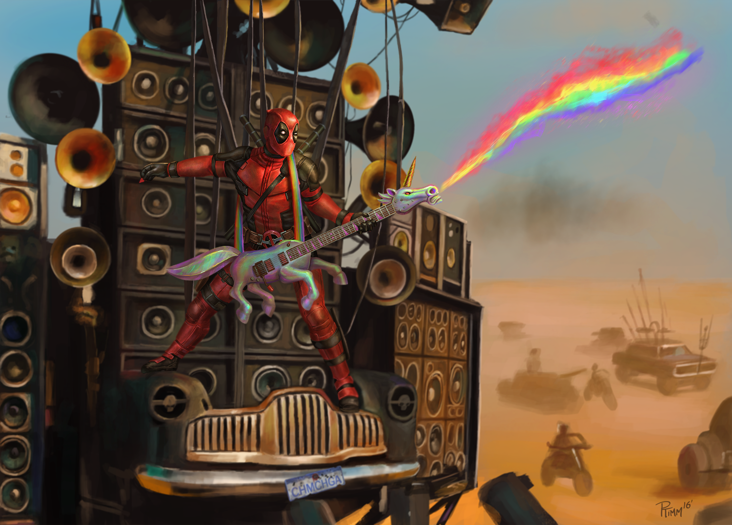 Mad Max Fury Road Deadpool Unicorns Parody Speakers Guitar 1500x1076