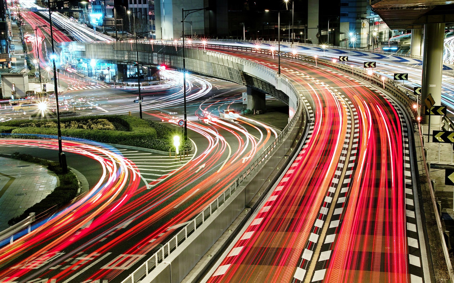 City Urban Long Exposure Light Trails Road Street Light Tokyo Japan Night Overpass Red 1920x1200