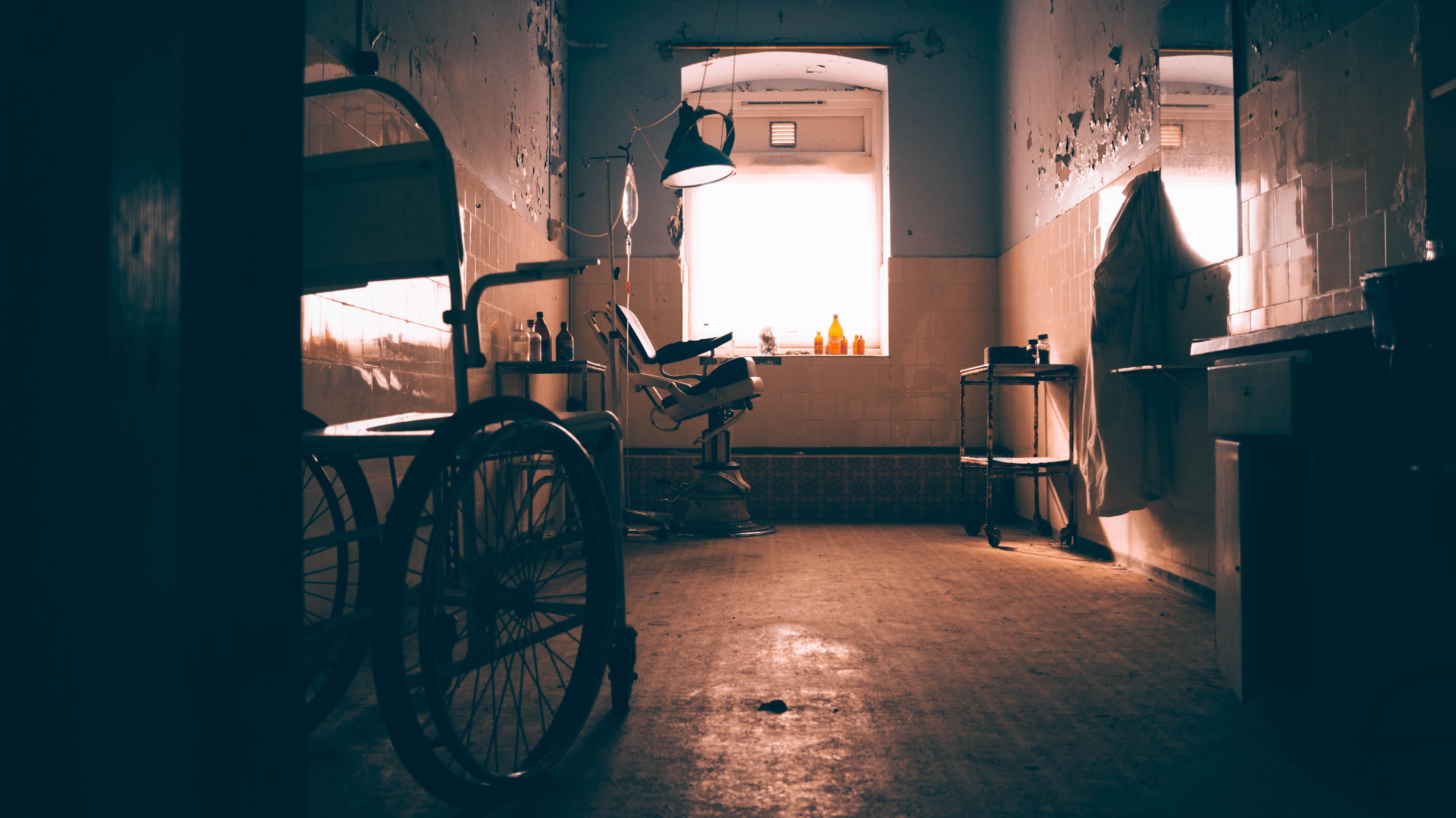 Asylum Abandoned Wheelchair Window Sunbeams Urbex 5438x3054