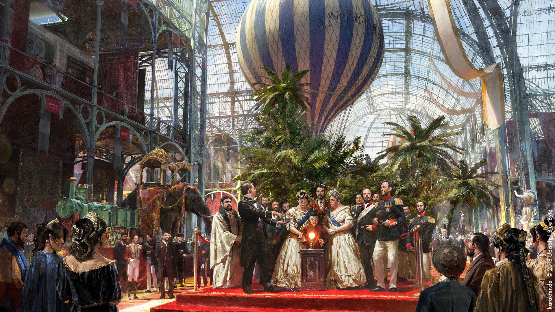 Digital Art Victorian Architecture Painting Hot Air Balloons Crowds Anno 1800 Video Games Video Game 1920x1080