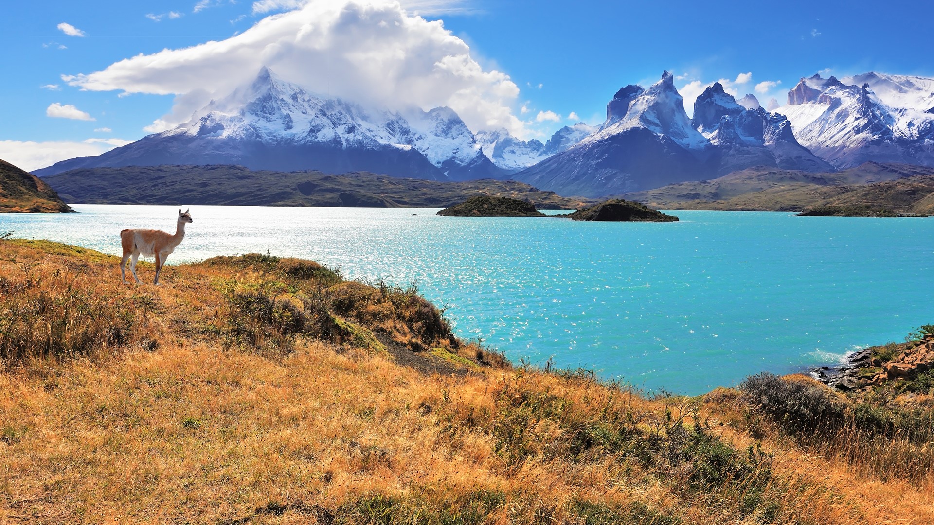 Torres Del Paine Torres Del Paine National Park Chile Mountains Clouds Lake Snow Sky 1920x1080