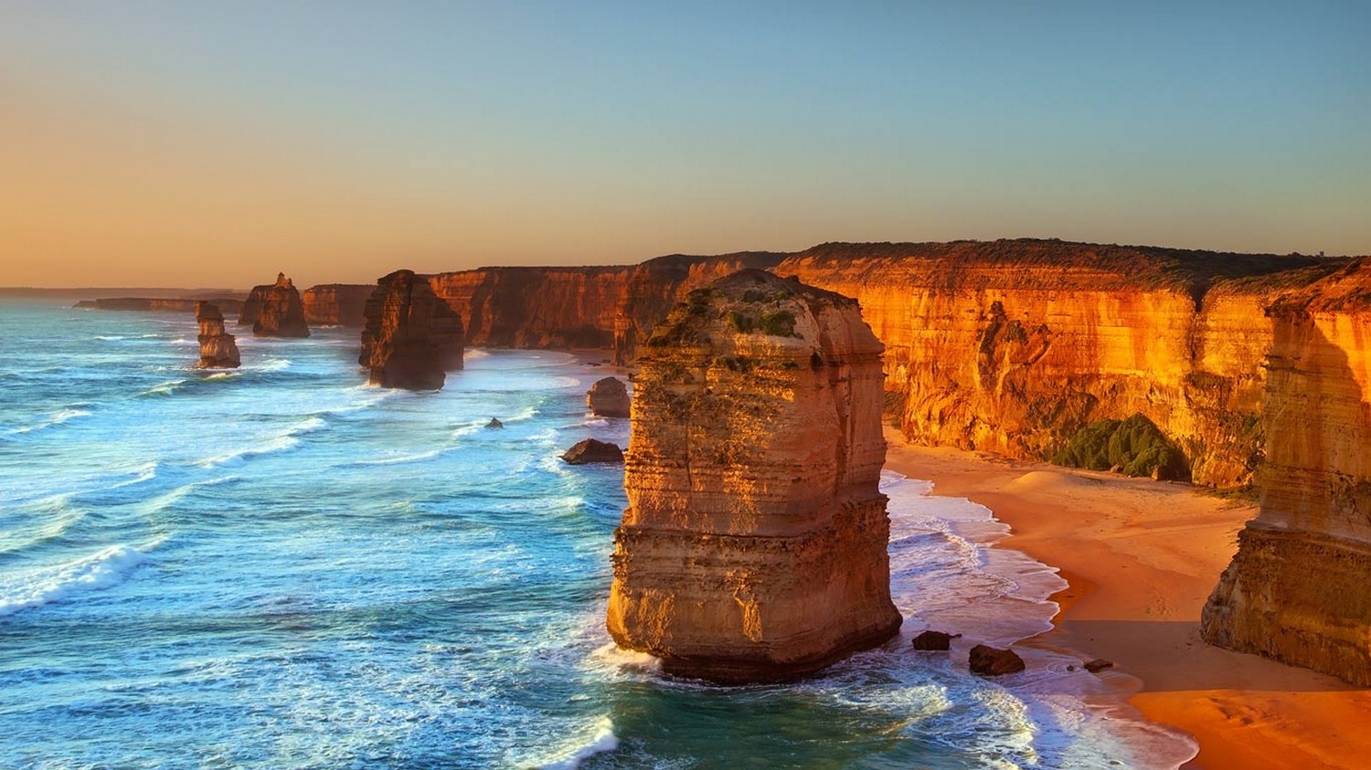 Australia Beach Limestone Rock Twelve Apostles Sea Cliff Sand Coast Waves Water Sunset Nature Landsc 1500x843