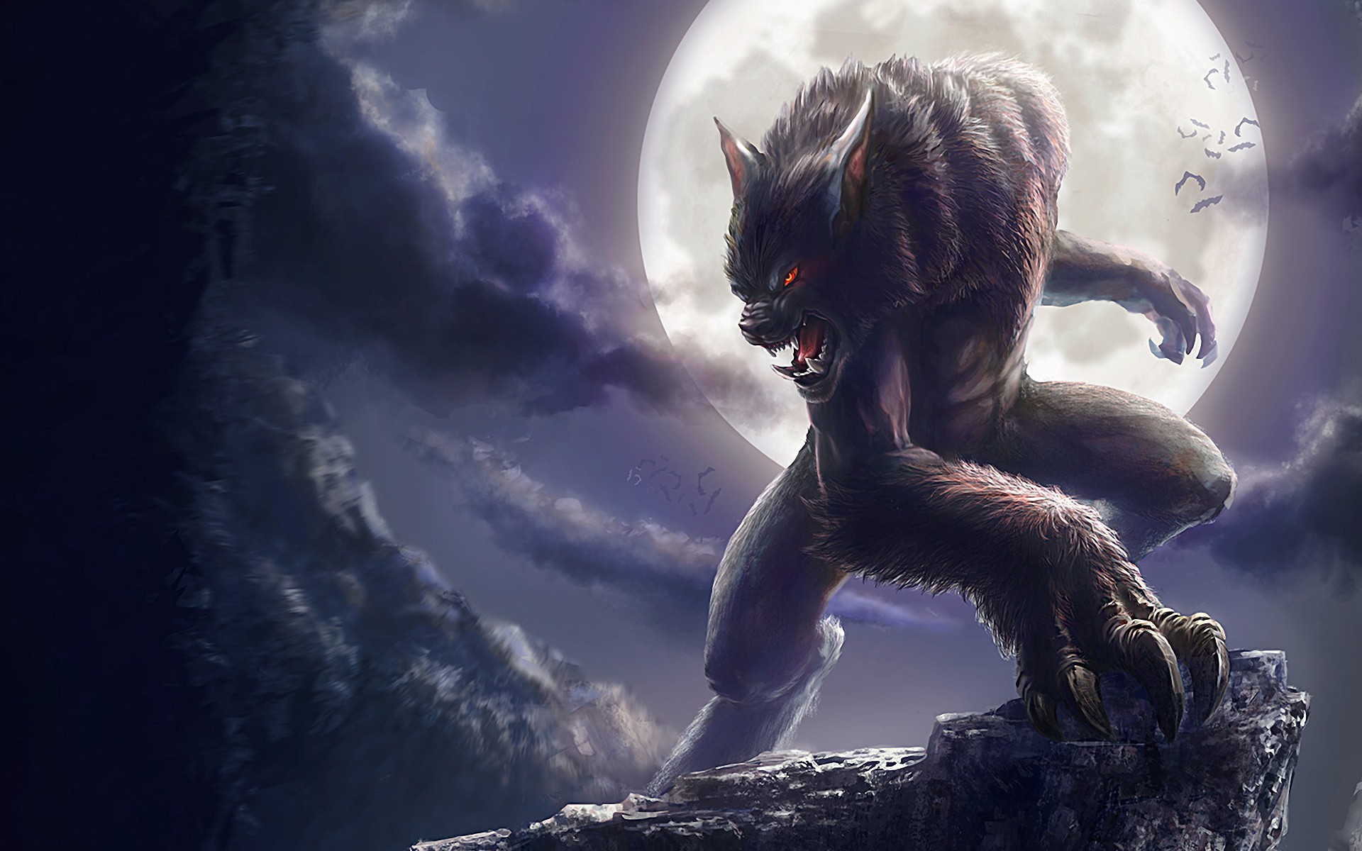 Werewolves Moon Creature Night Glowing Eyes Claws 1920x1200