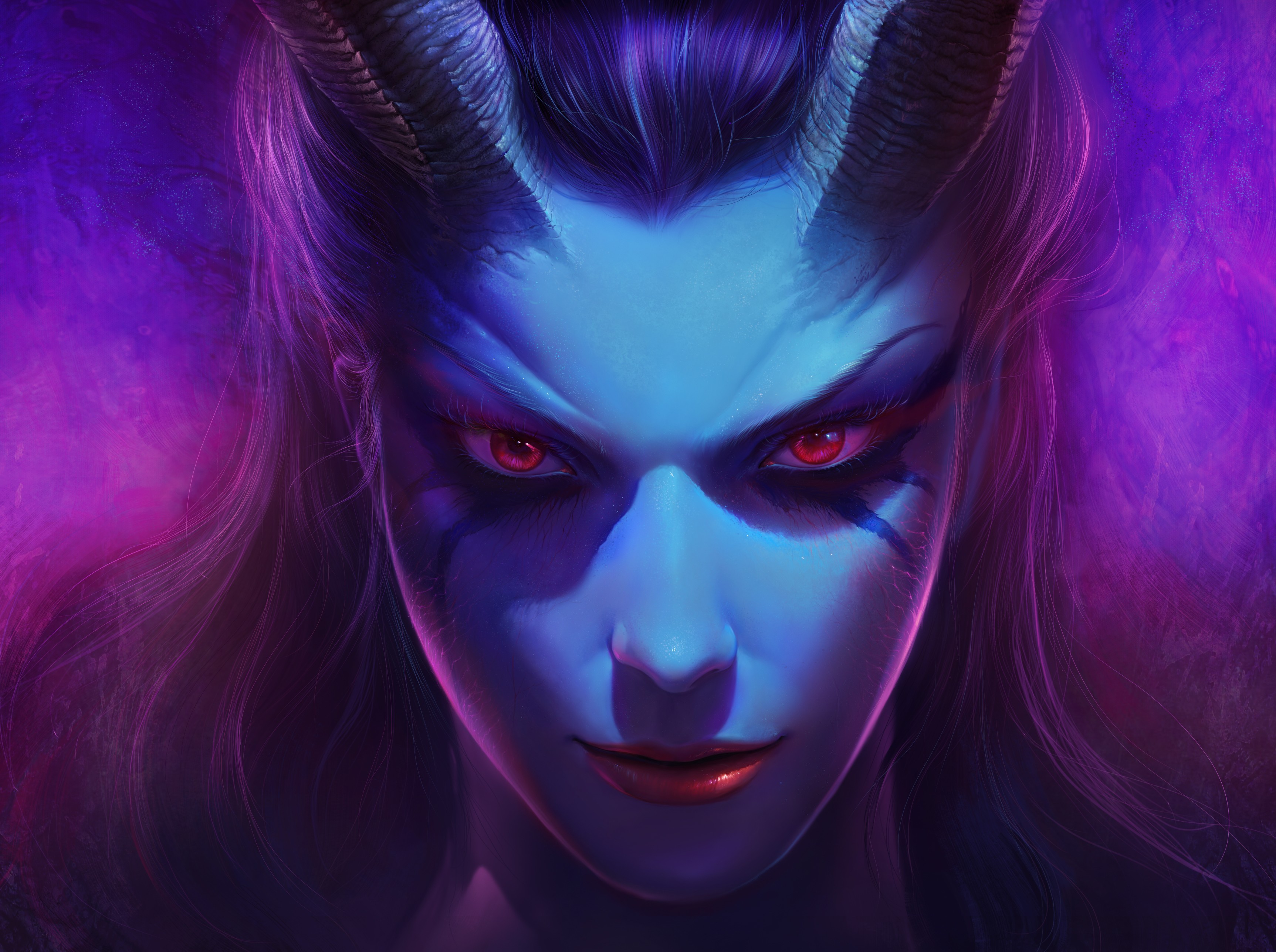 Dota 2 Queen Of Pain Video Games Horns Red Eyes PC Gaming Fantasy Art Fantasy Girl 3451x2577