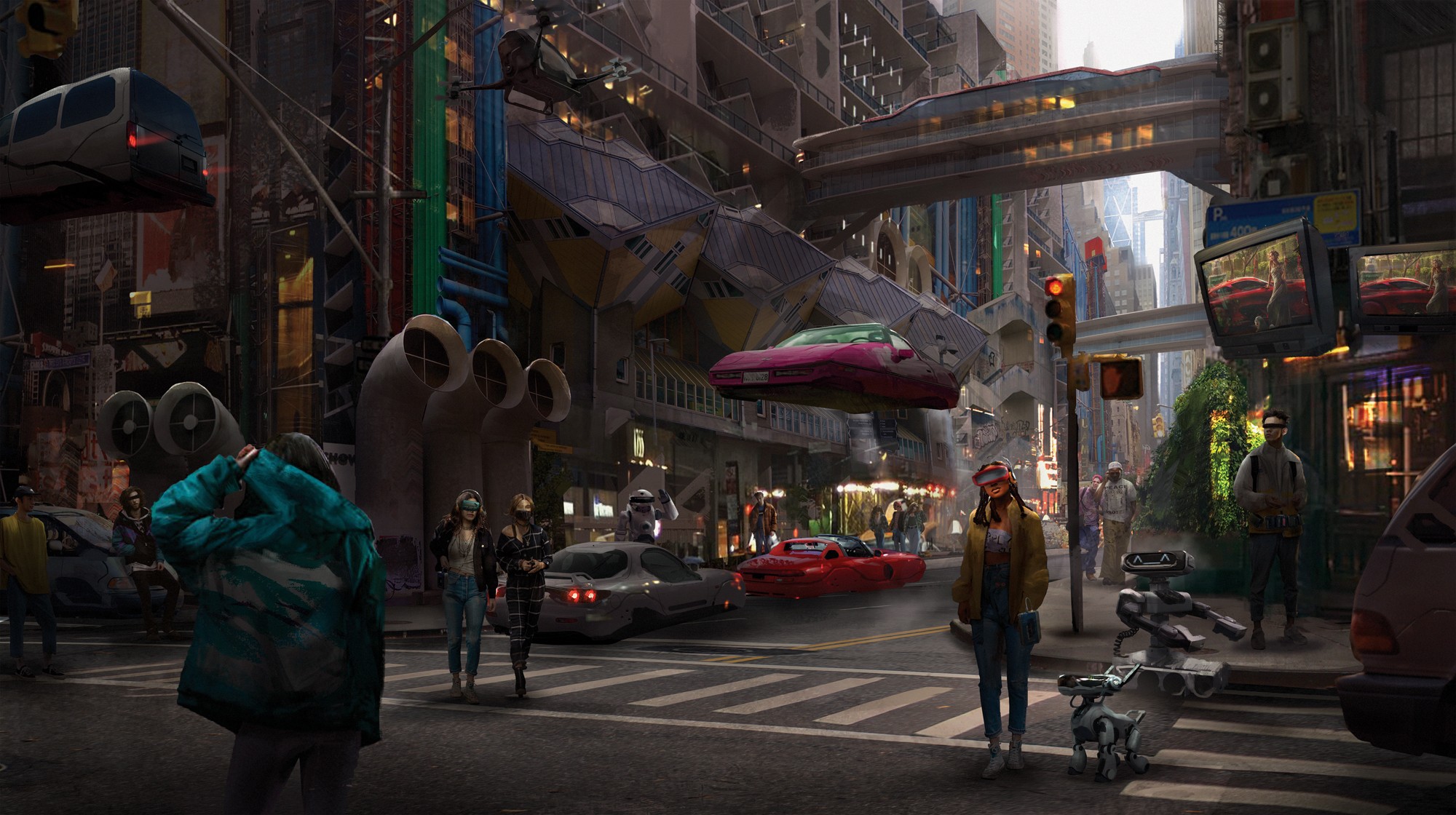 Artwork Digital Science Fiction Car People Concept Art Cyberpunk City Futuristic City Street Eddie M 2000x1120