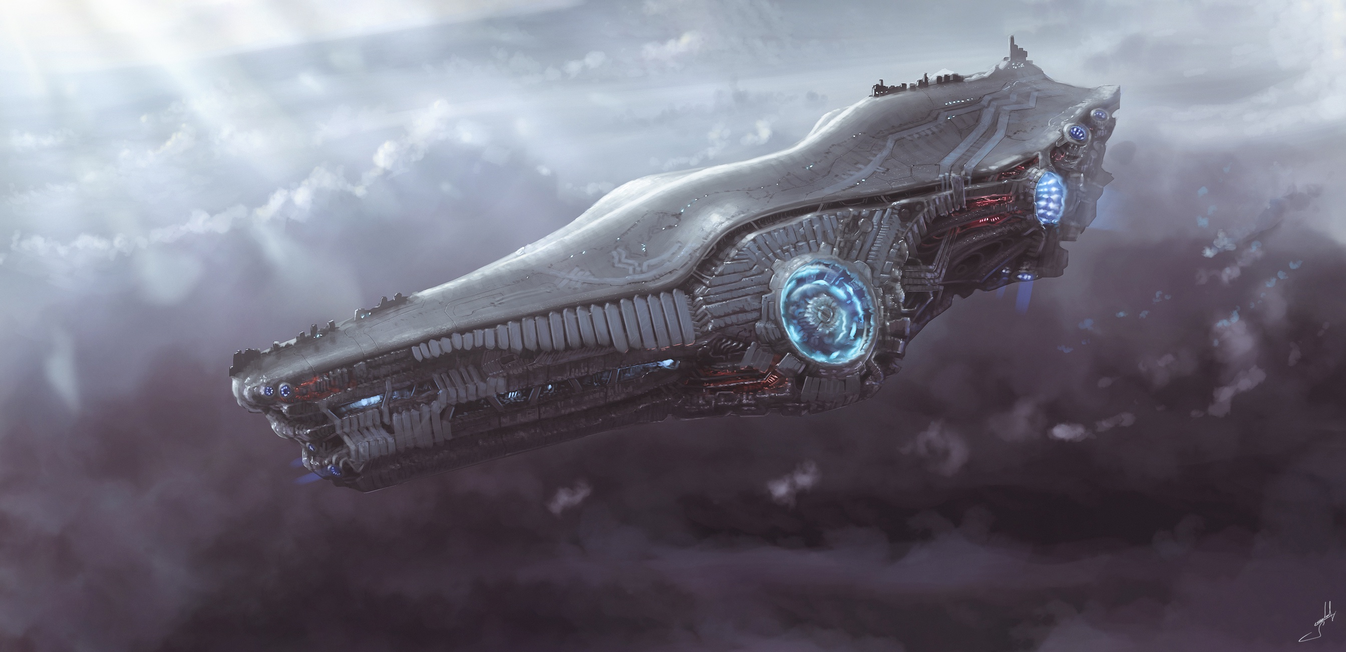 Spaceship Vehicle Dmitrii Ustinov Science Fiction Artwork 2688x1302