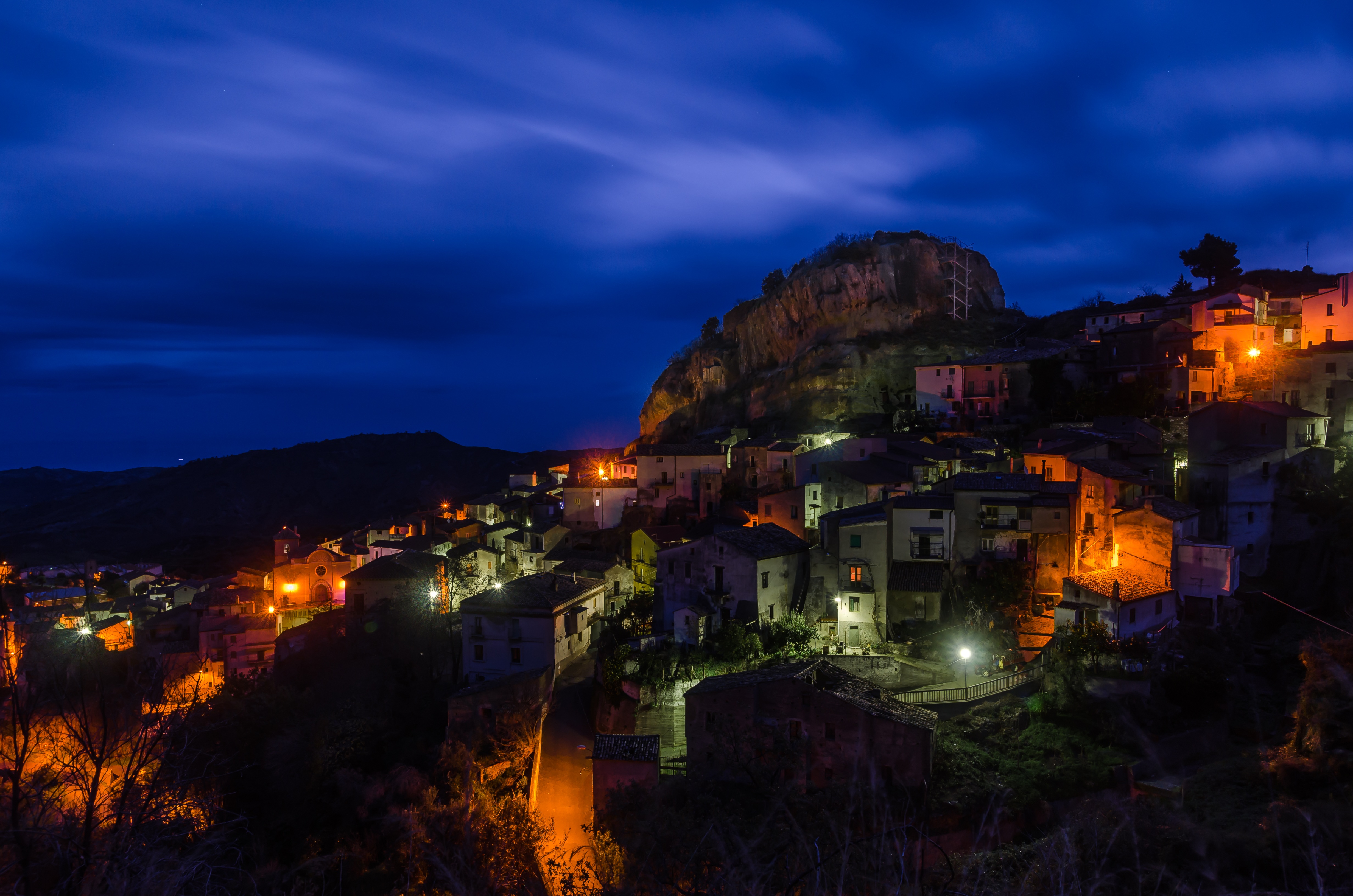 Calabria Night Italy Lights Landscape Clouds 4928x3264