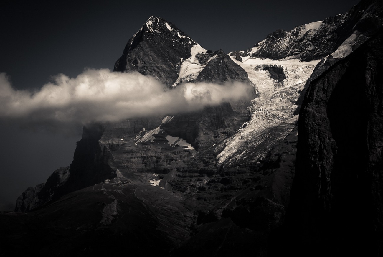 Nature Landscape Monochrome Mountains Snowy Peak Summit Clouds Swiss Alps 1300x872