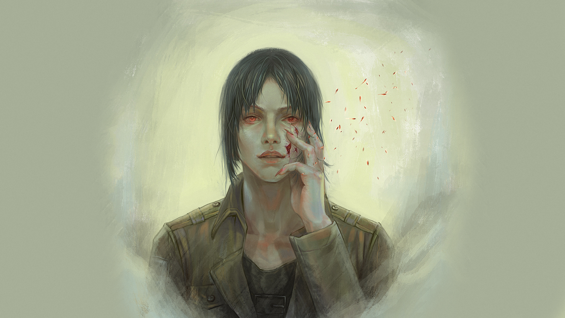 Shingeki No Kyojin Ymir Anime Red Eyes Simple Background Face 1920x1080