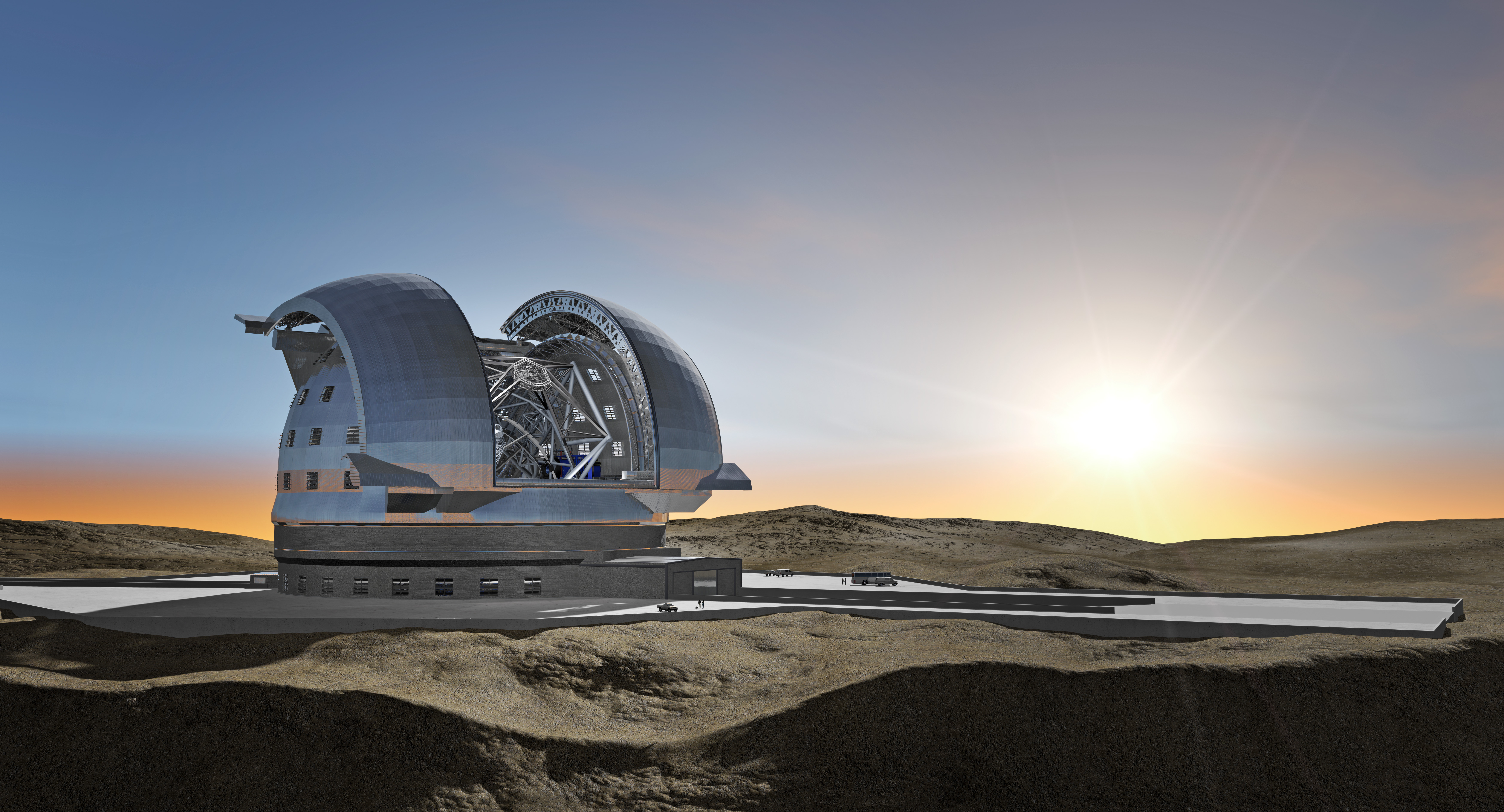 Nature Landscape Building Science Technology Render CGi Observatory Telescope Desert Sun 7000x3780
