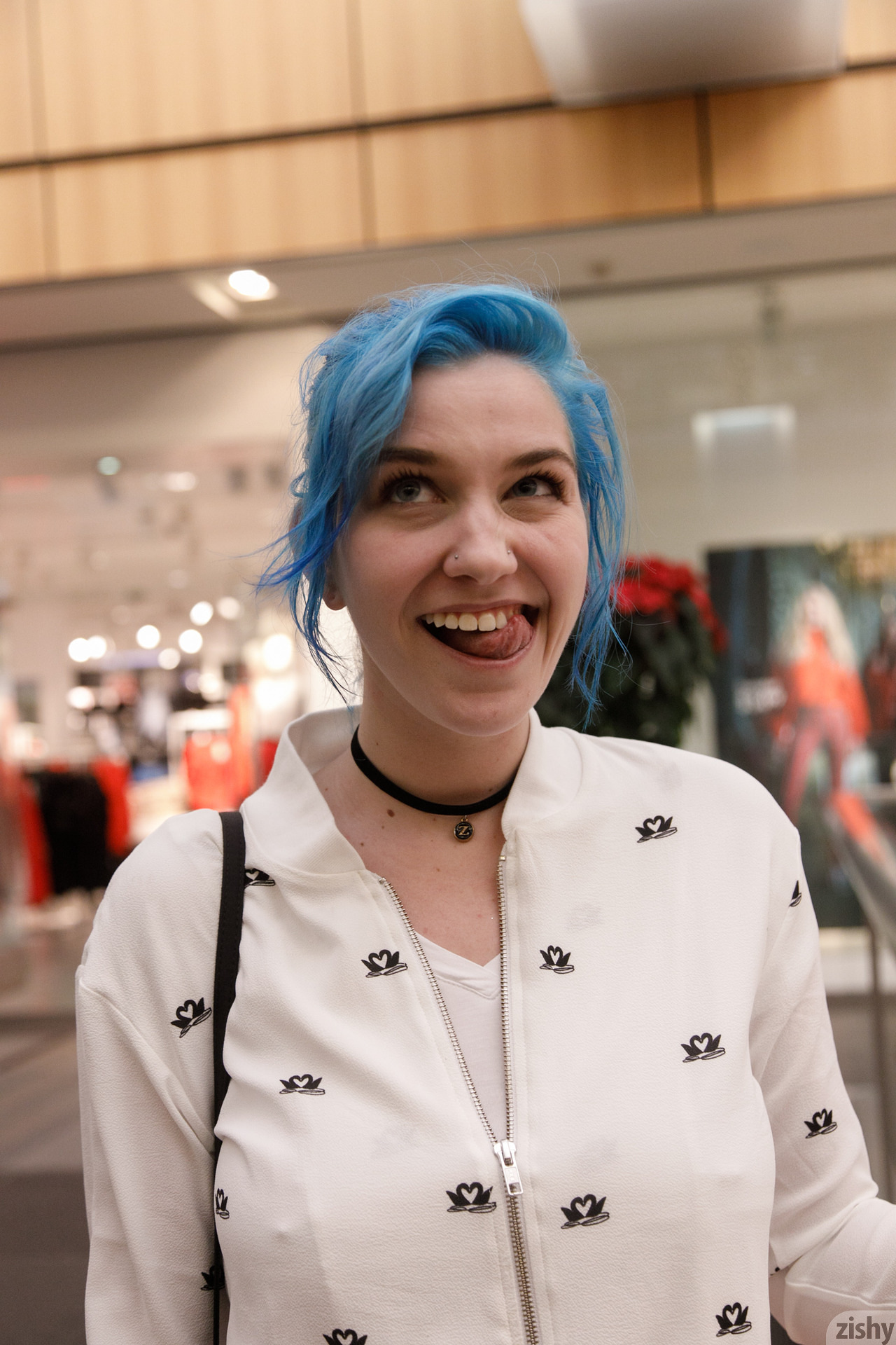Women Blue Hair Smiling Shopping Tongue Out 1280x1920
