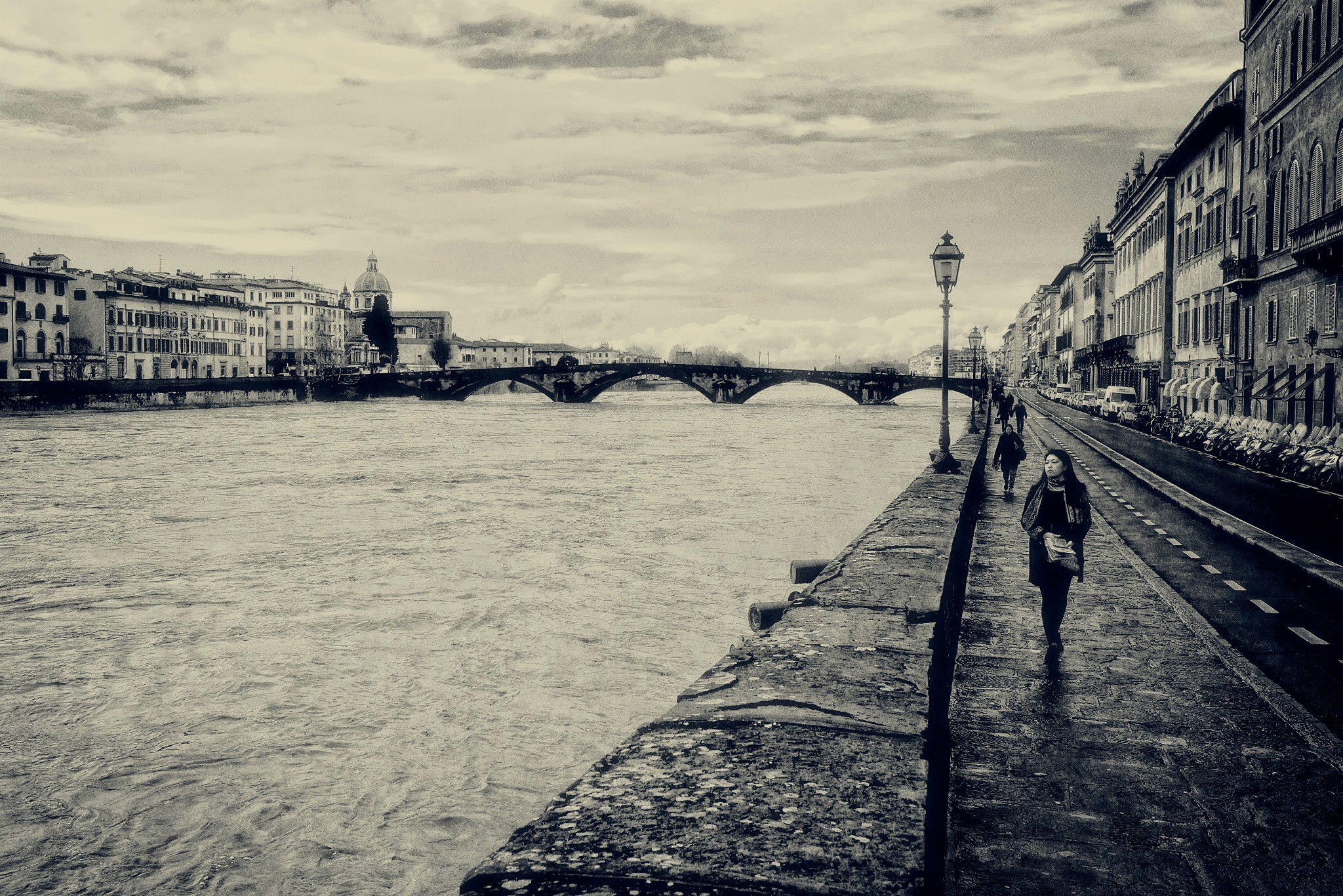Florence Italy Monochrome River Arno River Cityscape 2048x1366