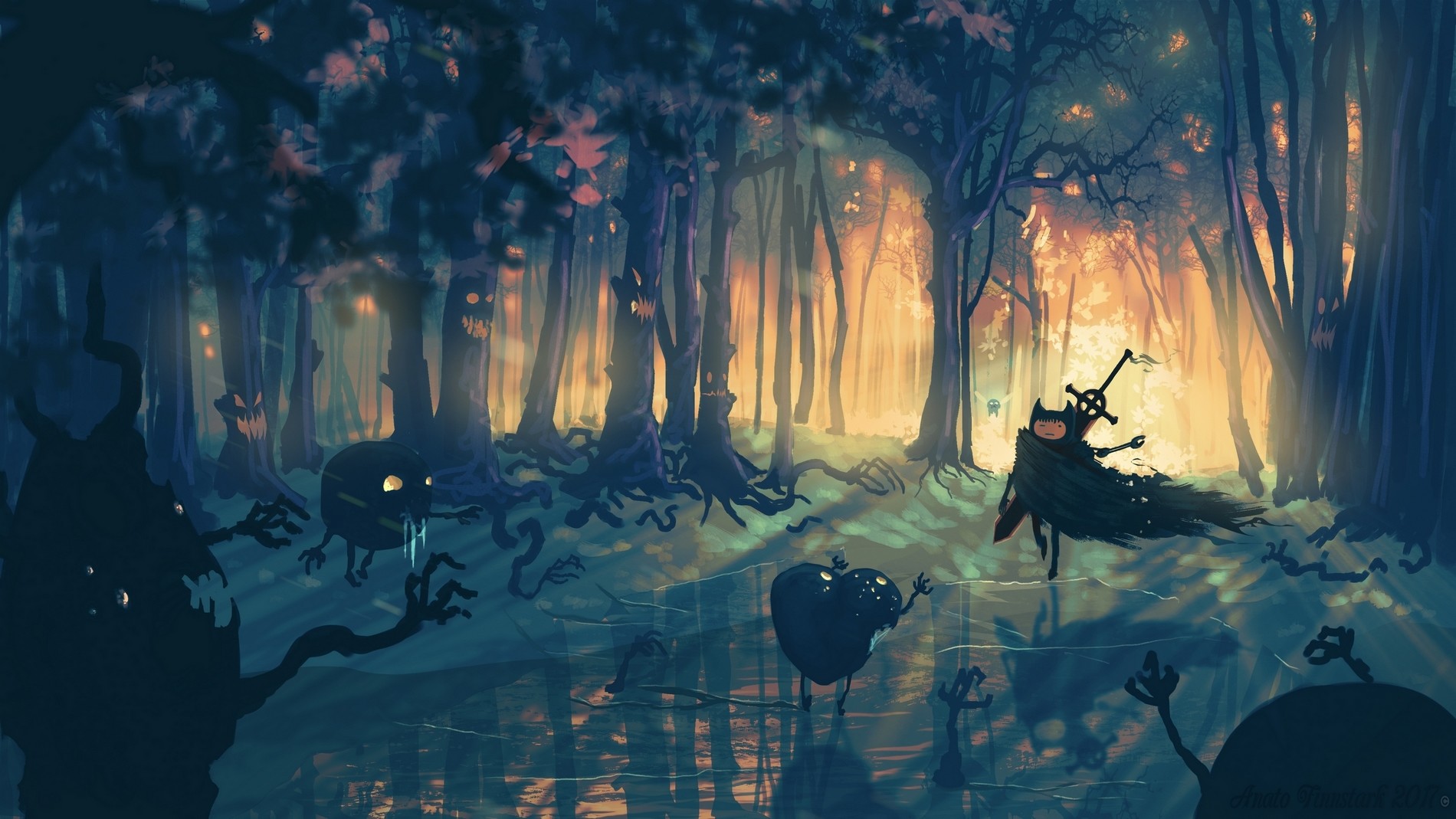 Berserk Adventure Time Black Swordsman Guts Trees Swamp Finn The Human Crossover Parody Fantasy Armo 1900x1069