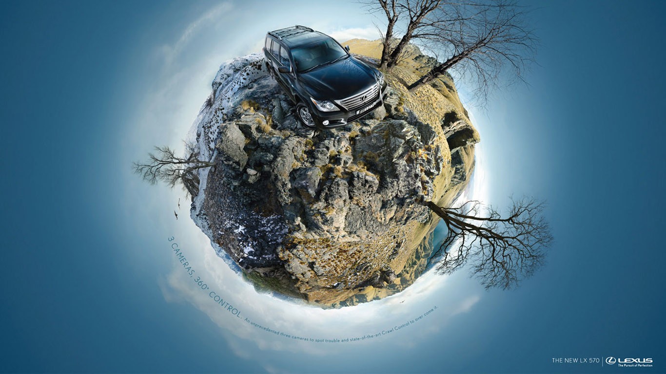 Artwork Panoramic Sphere Car Trees 1366x768
