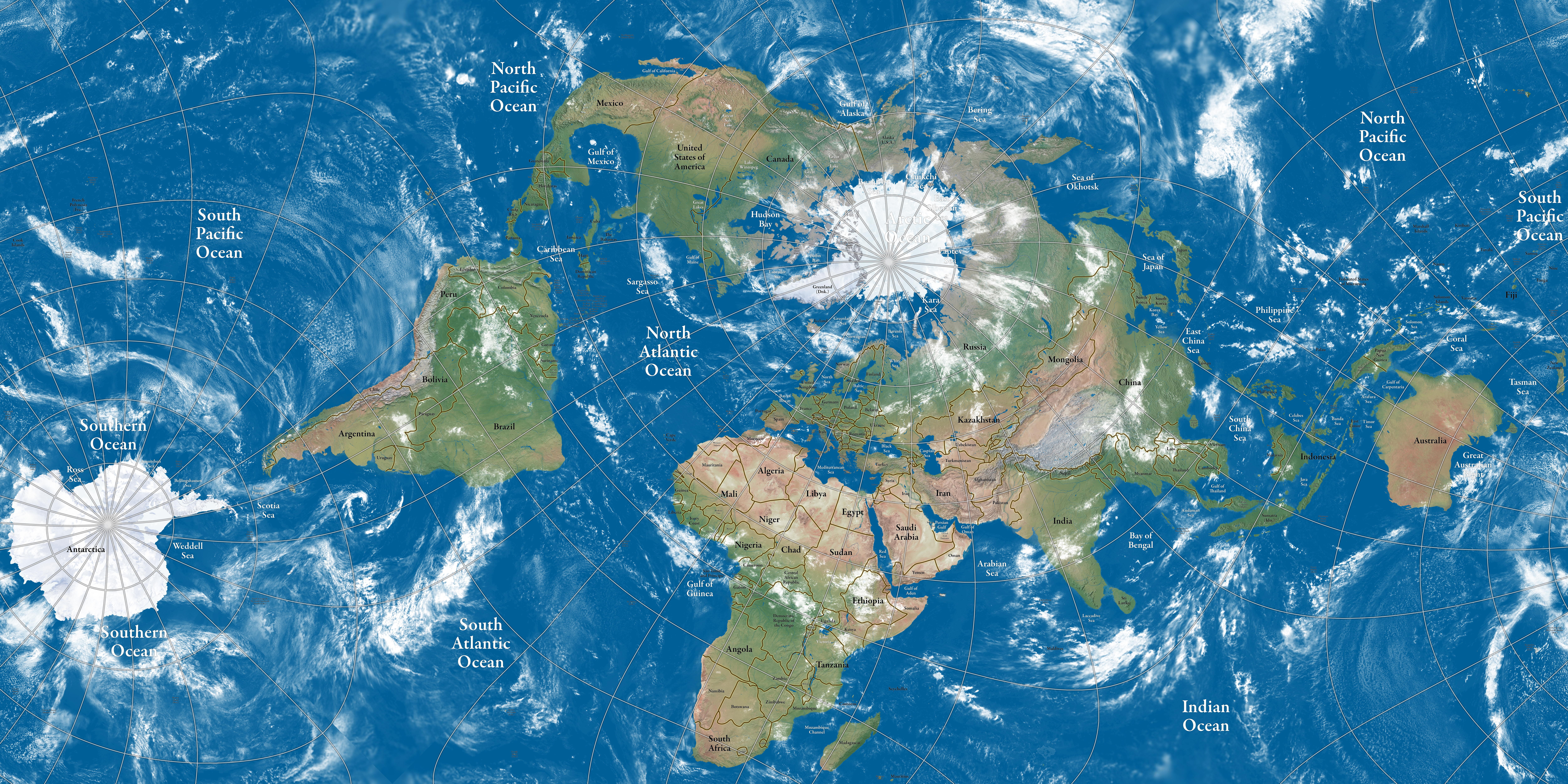 Map Continents Clouds Sea Atmosphere Asia Europe Africa Australia Antarctica Arctic South America No 10000x5000